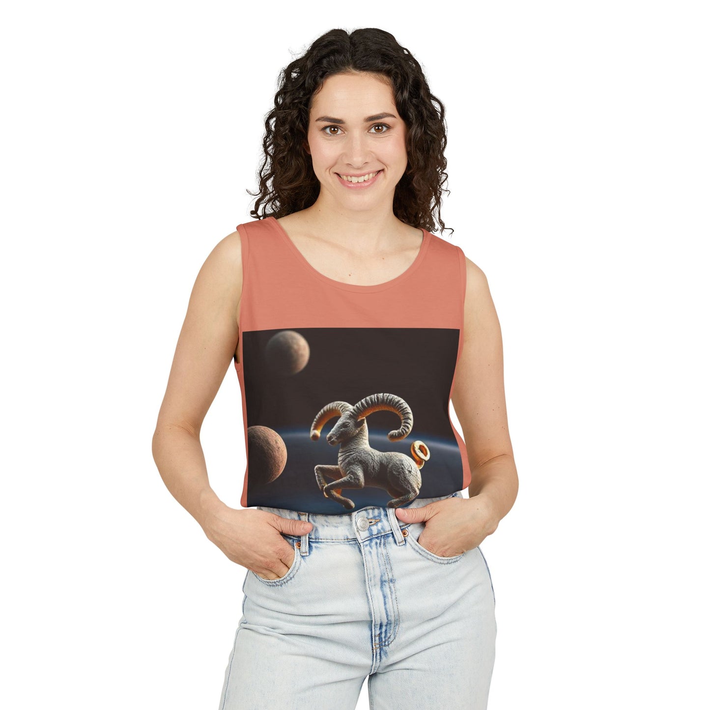Unisex Garment-Dyed, Tank Top, Aries Design, Planet Animal v1, 100% US cotton