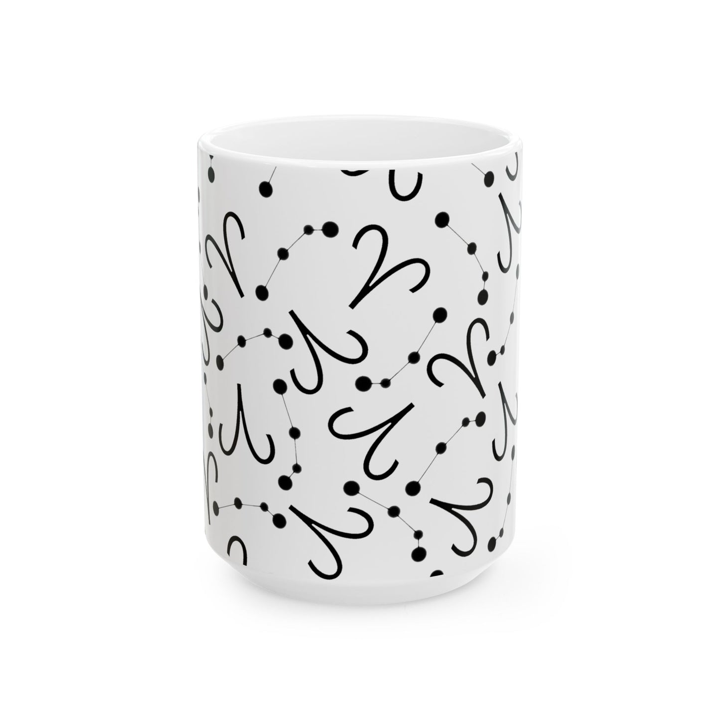 Ceramic Mug, (11oz, 15oz), Ceramic Coffee Mug, AOP, Constellation & Symbol, Aries Zodiac Design