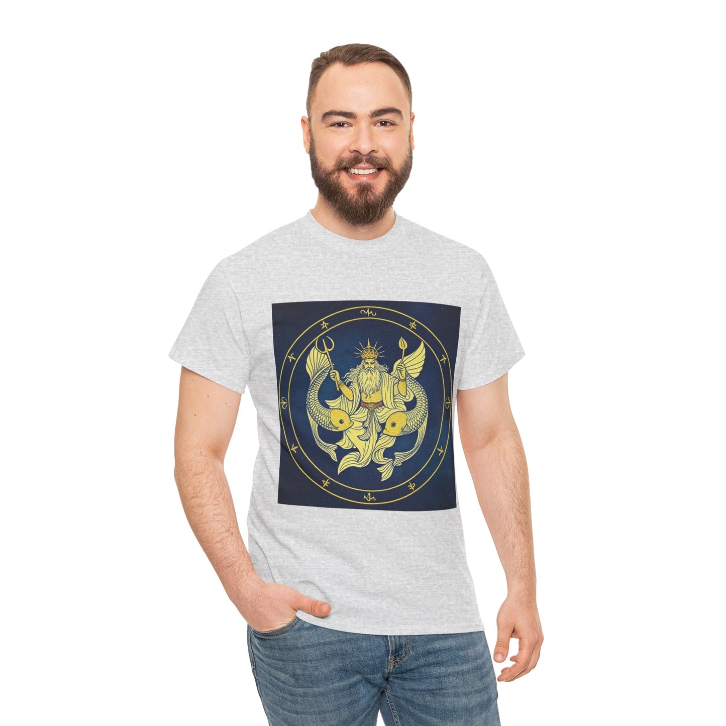 Unisex Heavy Cotton T-Shirt, King of Pisces, Zodiac Design