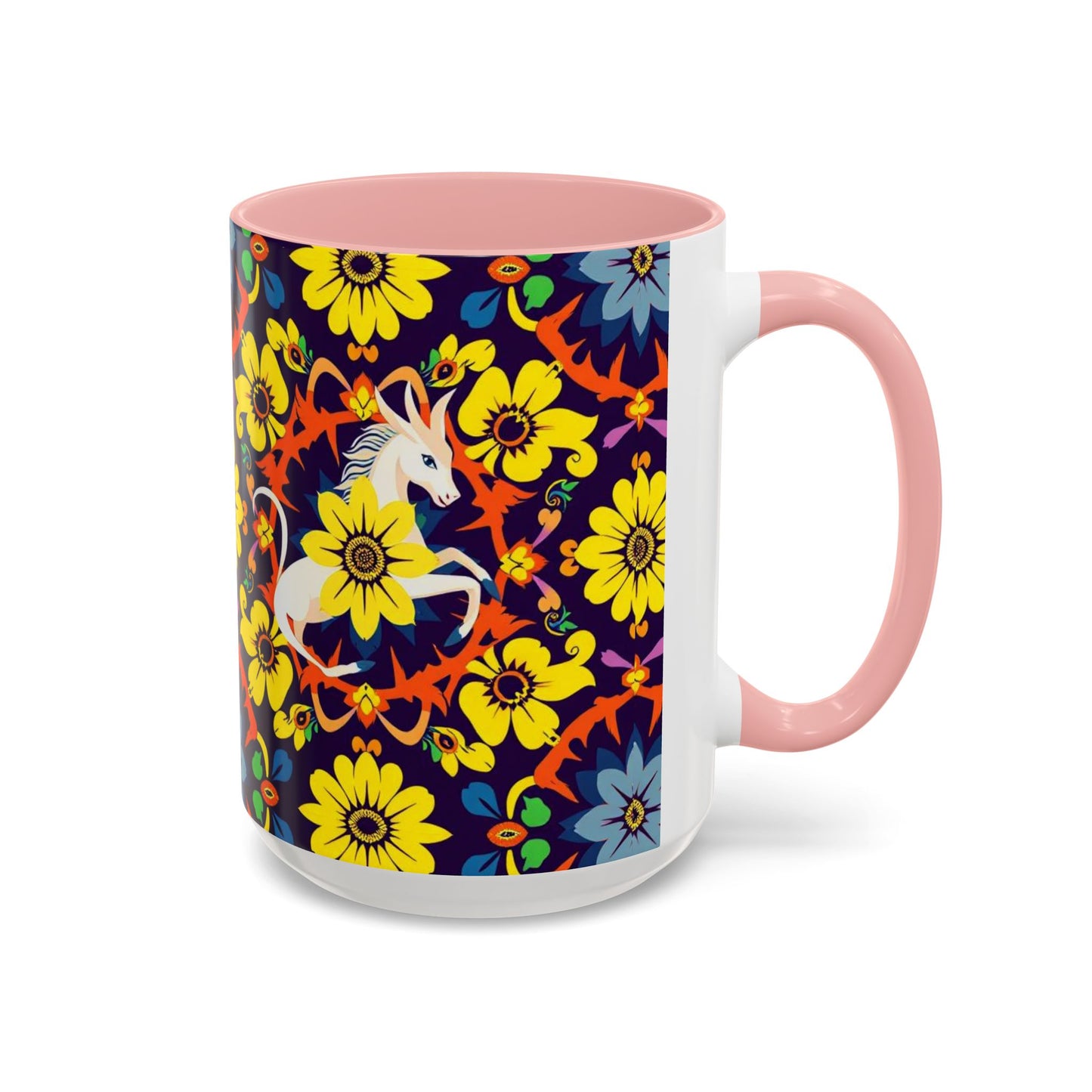Accent Coffee Mug, Aquarius, Zodiac v1, Flower Pattern, (11, 15oz)