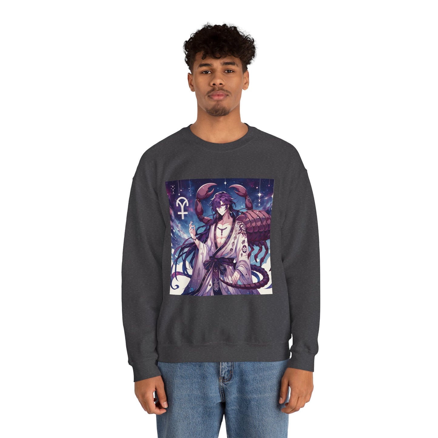 Unisex Heavy Blend™ Crewneck Sweatshirt, Scorpio Zodiac Design, purple scorpion anime