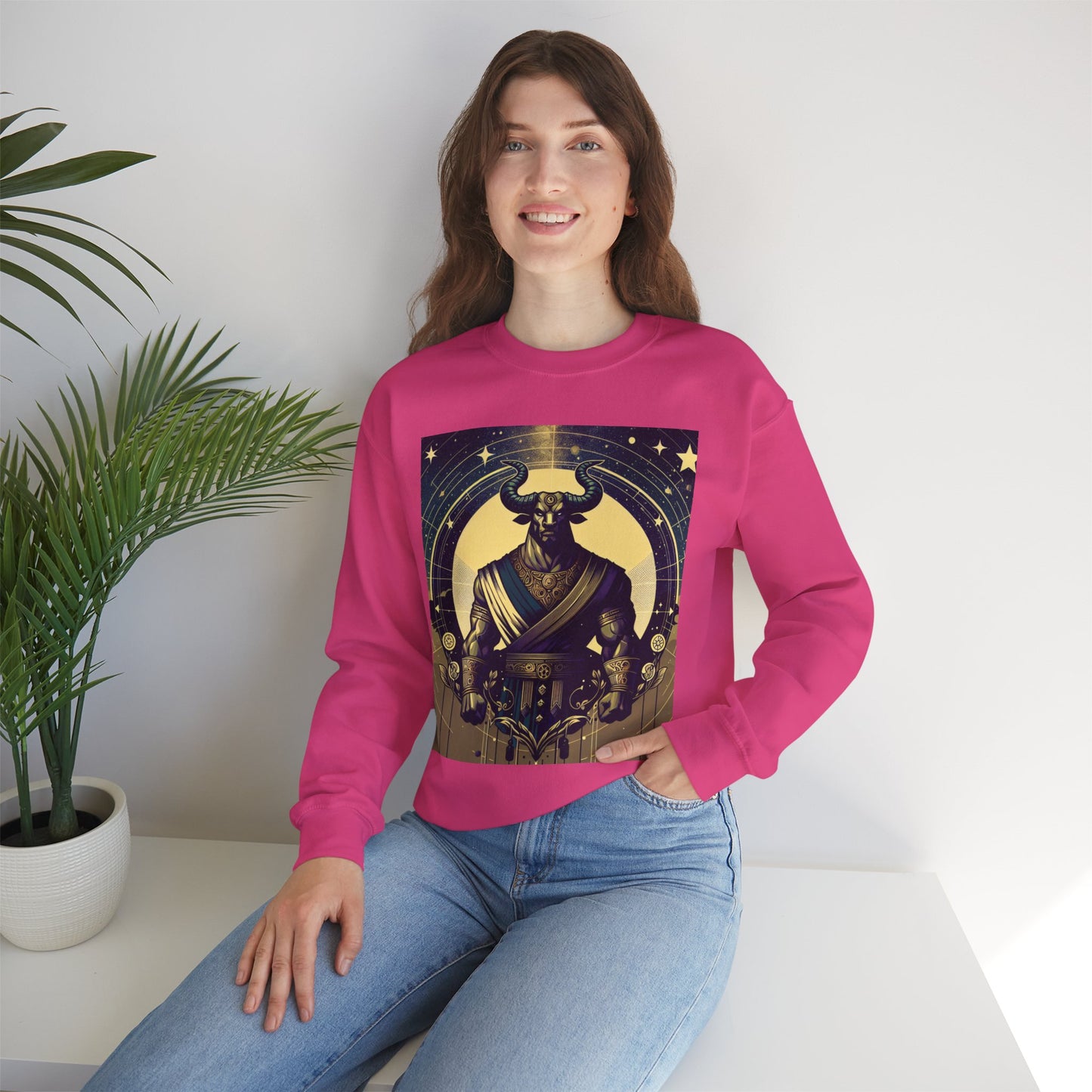 Unisex Heavy Blend™ Crewneck Sweatshirt, Minotaur, Taurus Zodiac Design