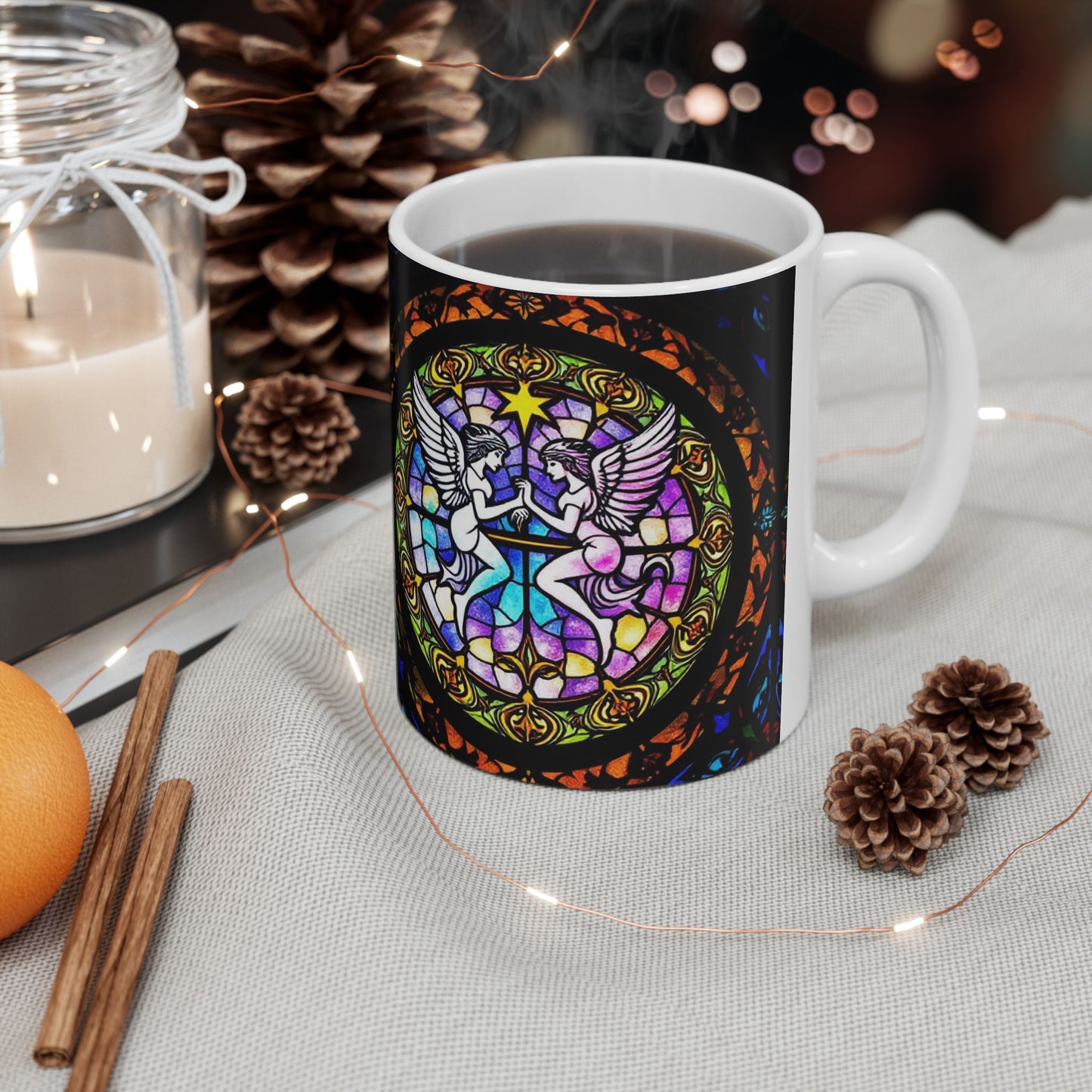 Ceramic Mug, (11oz, 15oz), Ceramic Coffee Mug, AOP, Glass Design, Gemini Zodiac