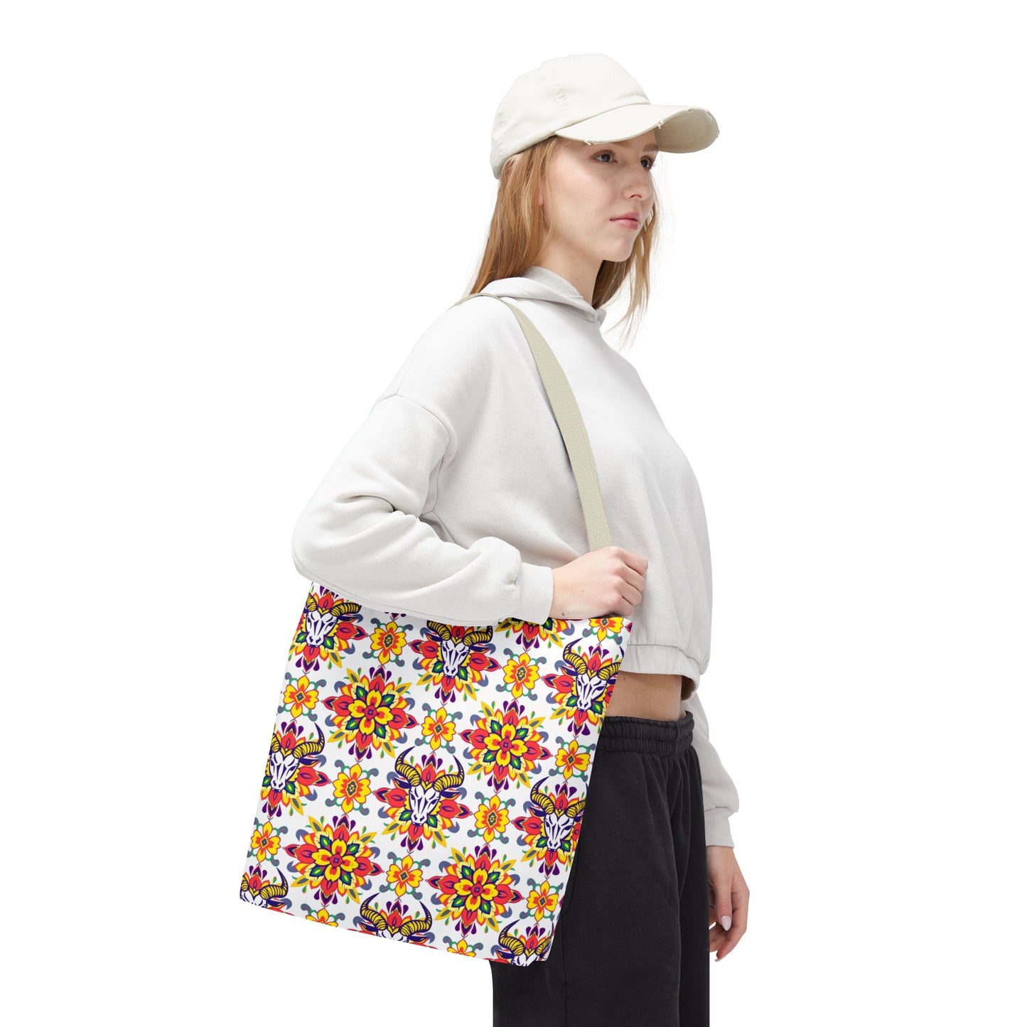 Tote Bag (AOP), Taurus, Zodiac, Flower Pattern