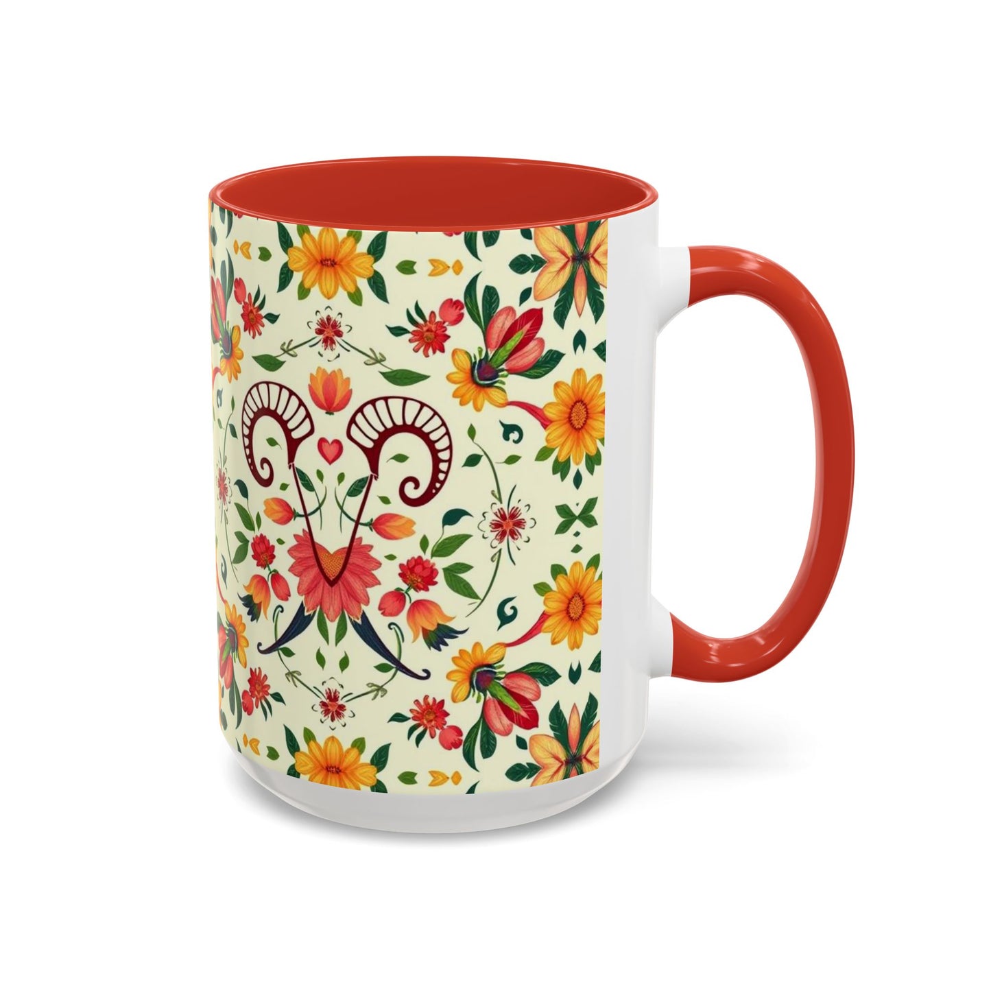 Accent Coffee Mug, Aries, Zodiac, Flower Pattern, (11, 15oz)