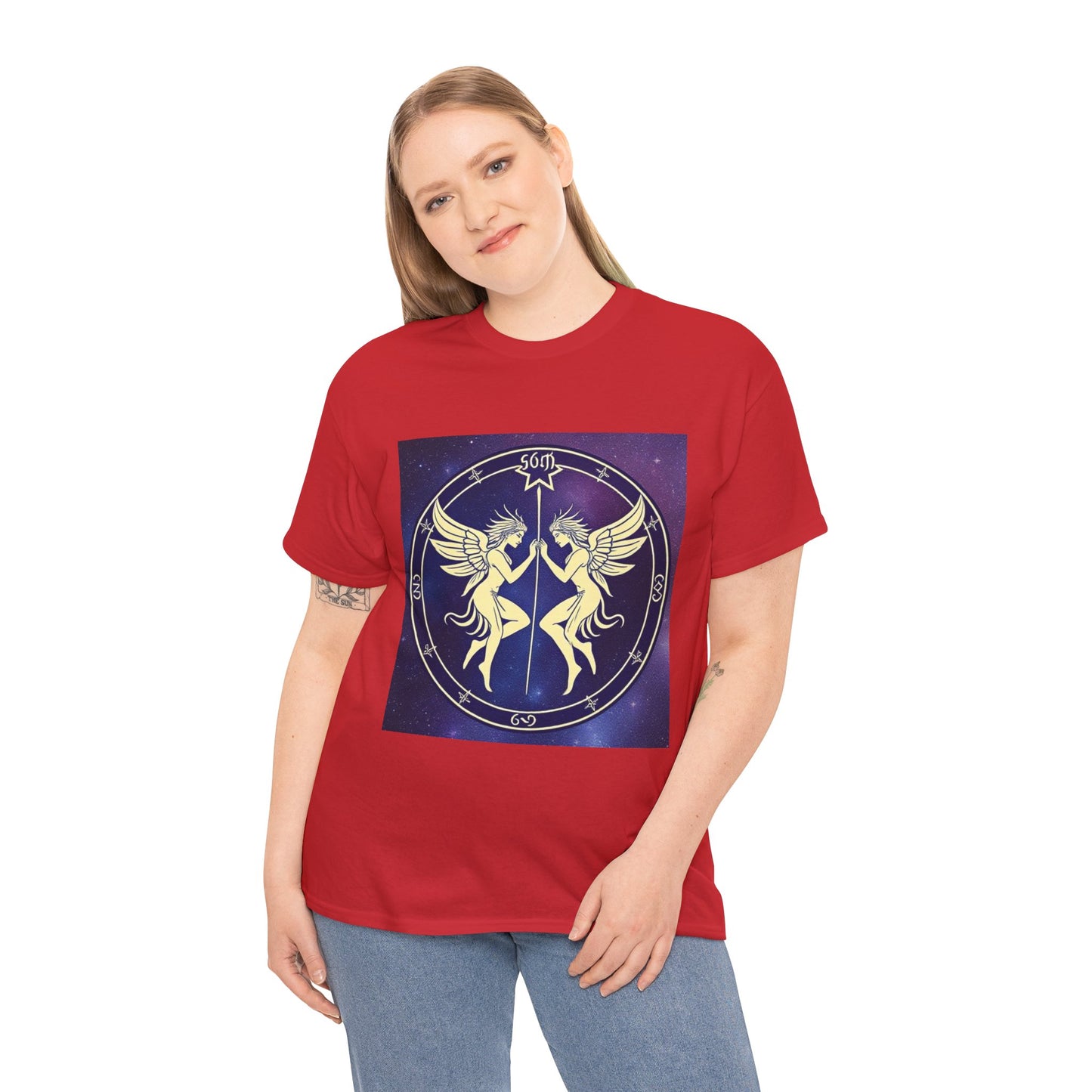 Unisex Heavy Cotton T-Shirt, Space Angel Twins v1, Gemini Zodiac Design