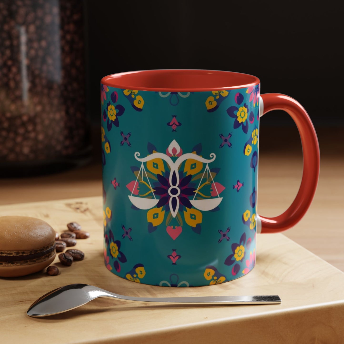 Accent Coffee Mug, Libra, Zodiac v2, Flower Pattern, (11, 15oz)