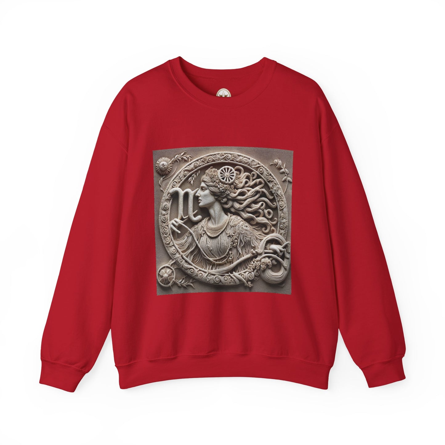 Unisex Heavy Blend™ Crewneck Sweatshirt, Stone Carving, Virgo Zodiac Design