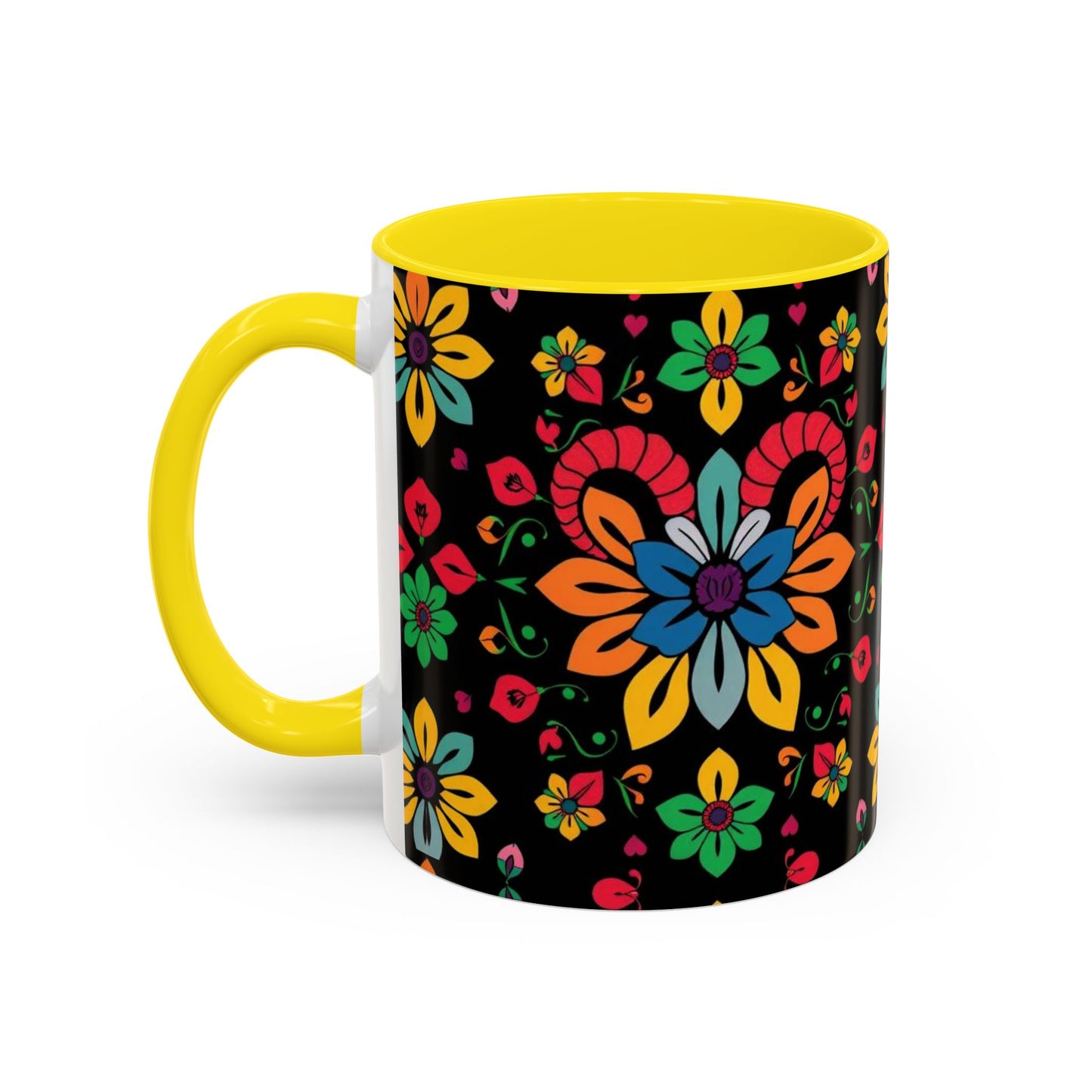 Accent Coffee Mug, Aries, Zodiac v3, Flower Pattern, (11, 15oz)