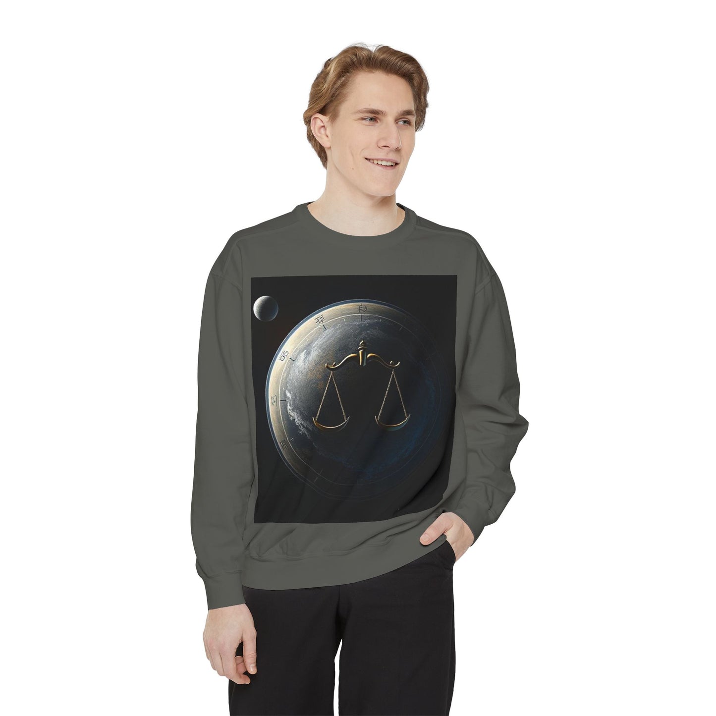 Garment-Dyed Sweatshirt, Unisex, Space Animal Design, Libra