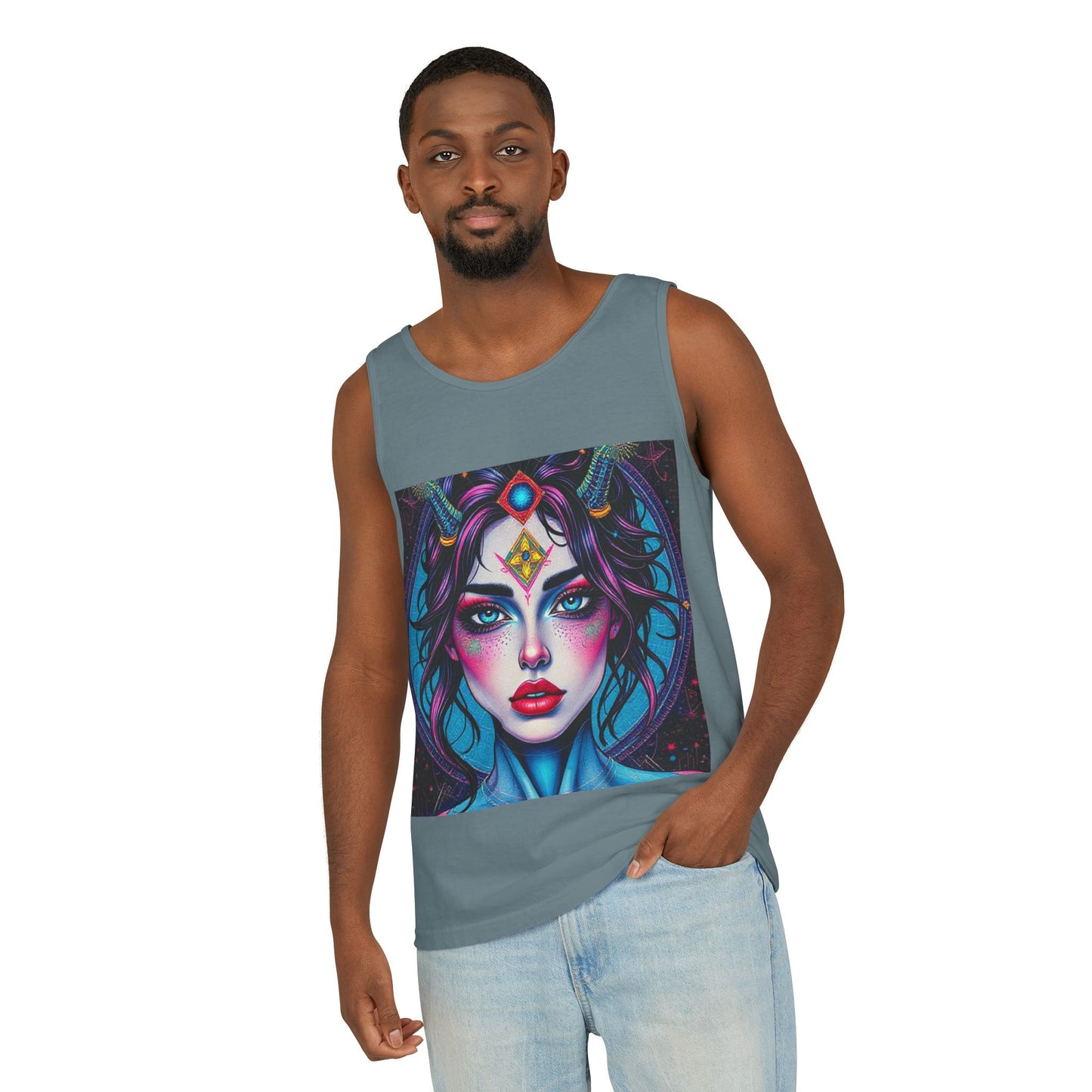 Unisex Garment-Dyed, Tank Top, Aquarius Design, Pop Art, 100% Ringspun US cotton
