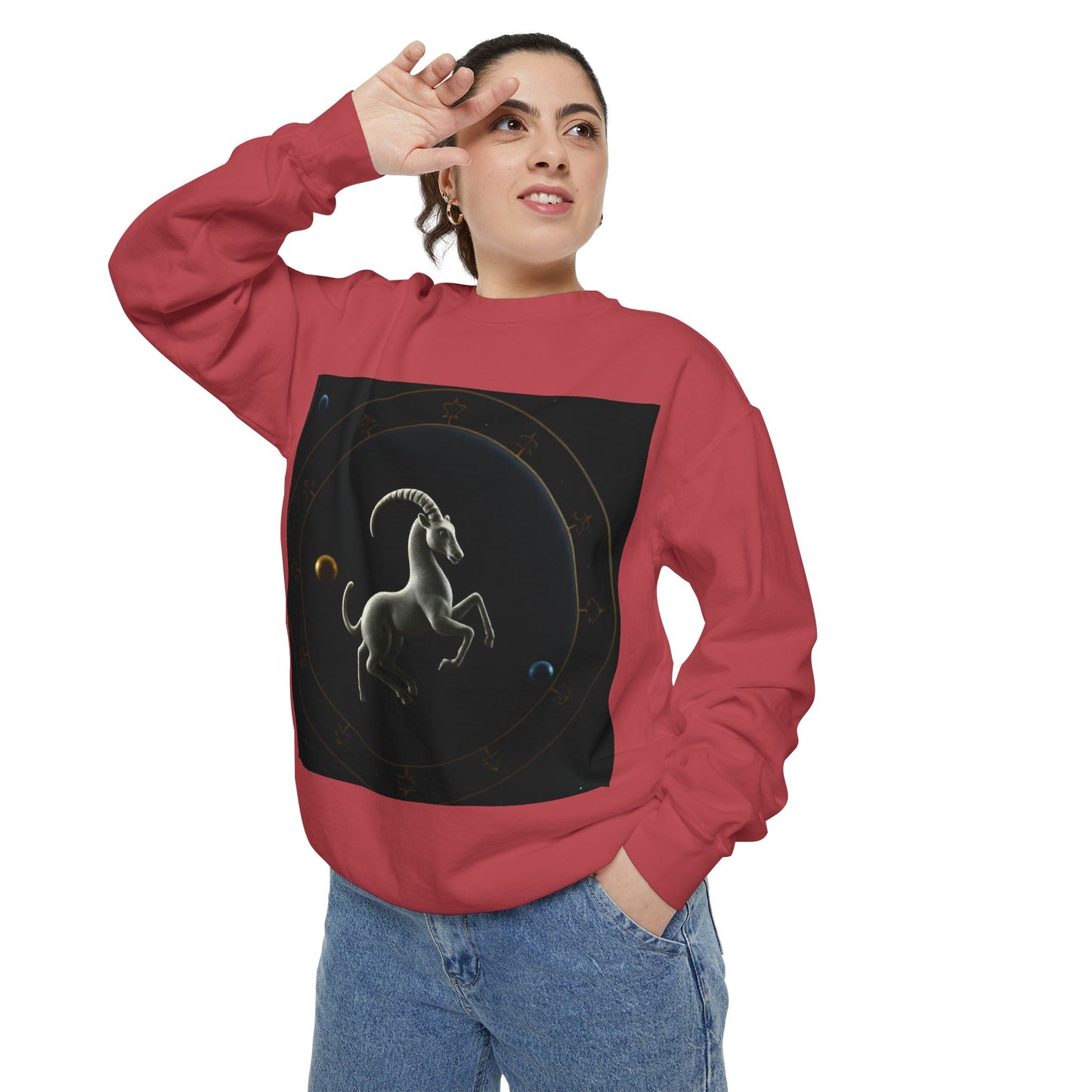 Garment-Dyed Sweatshirt, Unisex, Space Animal Design v1, Capricorn