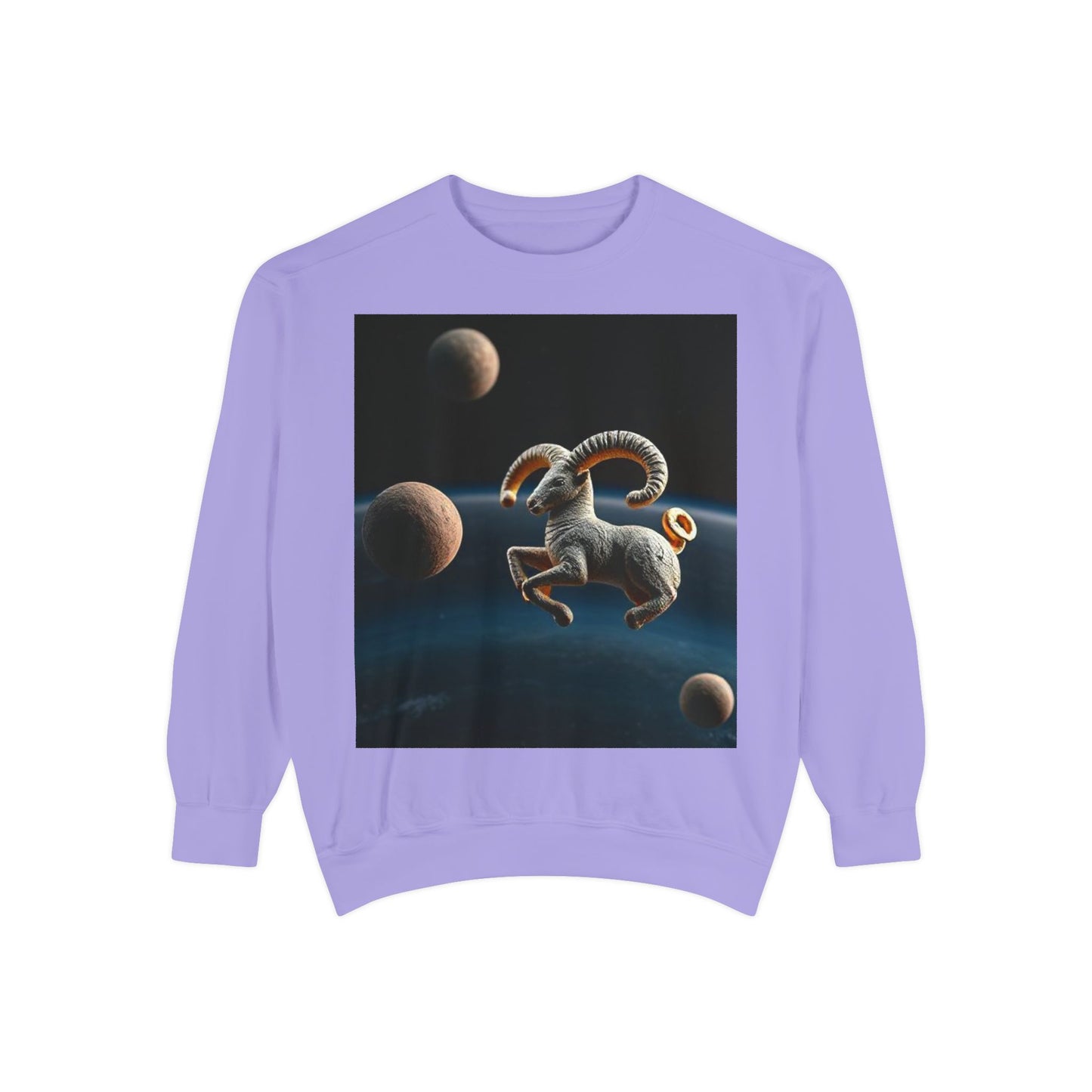 Garment-Dyed Sweatshirt, Unisex, Space Animal Design v1, Aries