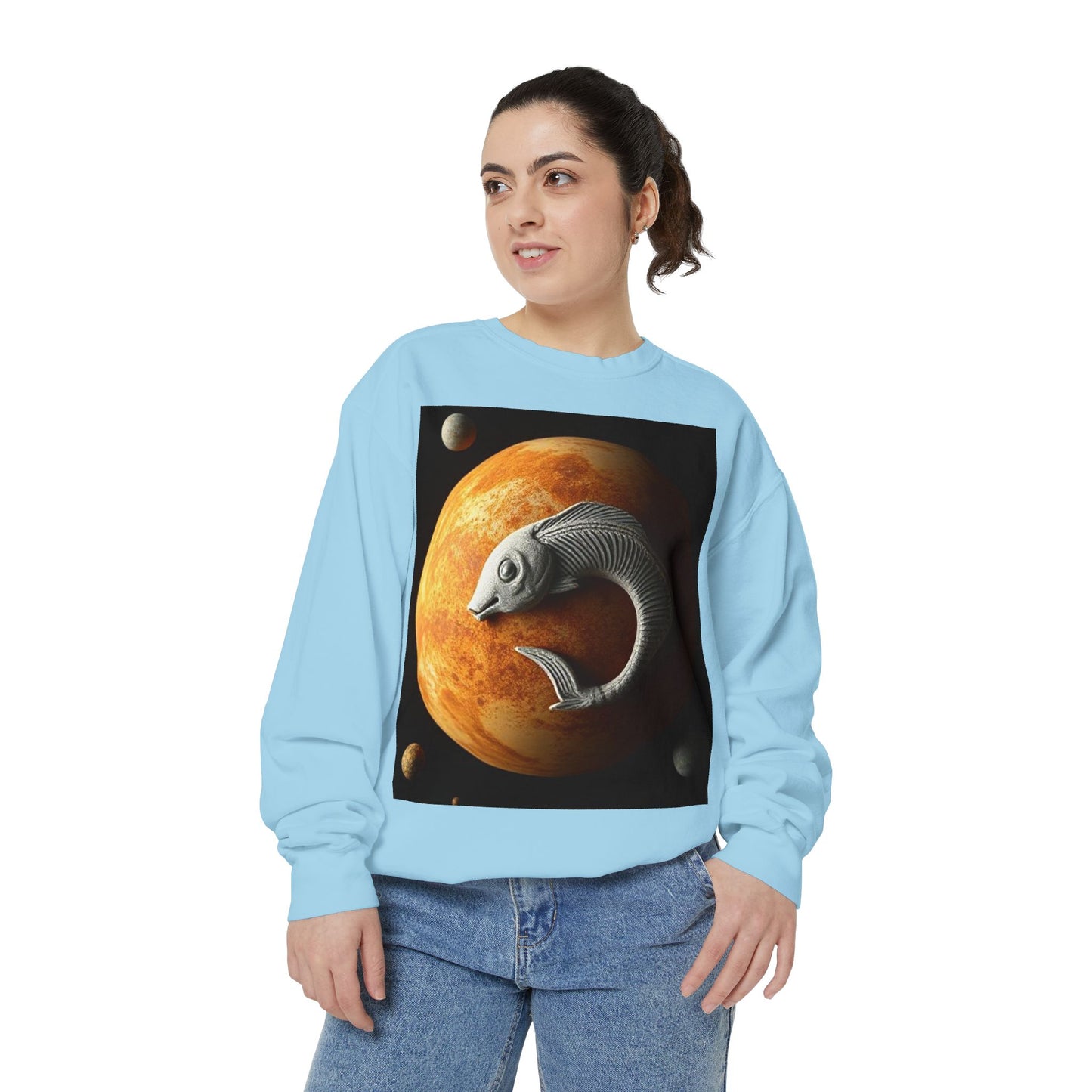 Garment-Dyed Sweatshirt, Unisex, Space Animal Design, Pisces