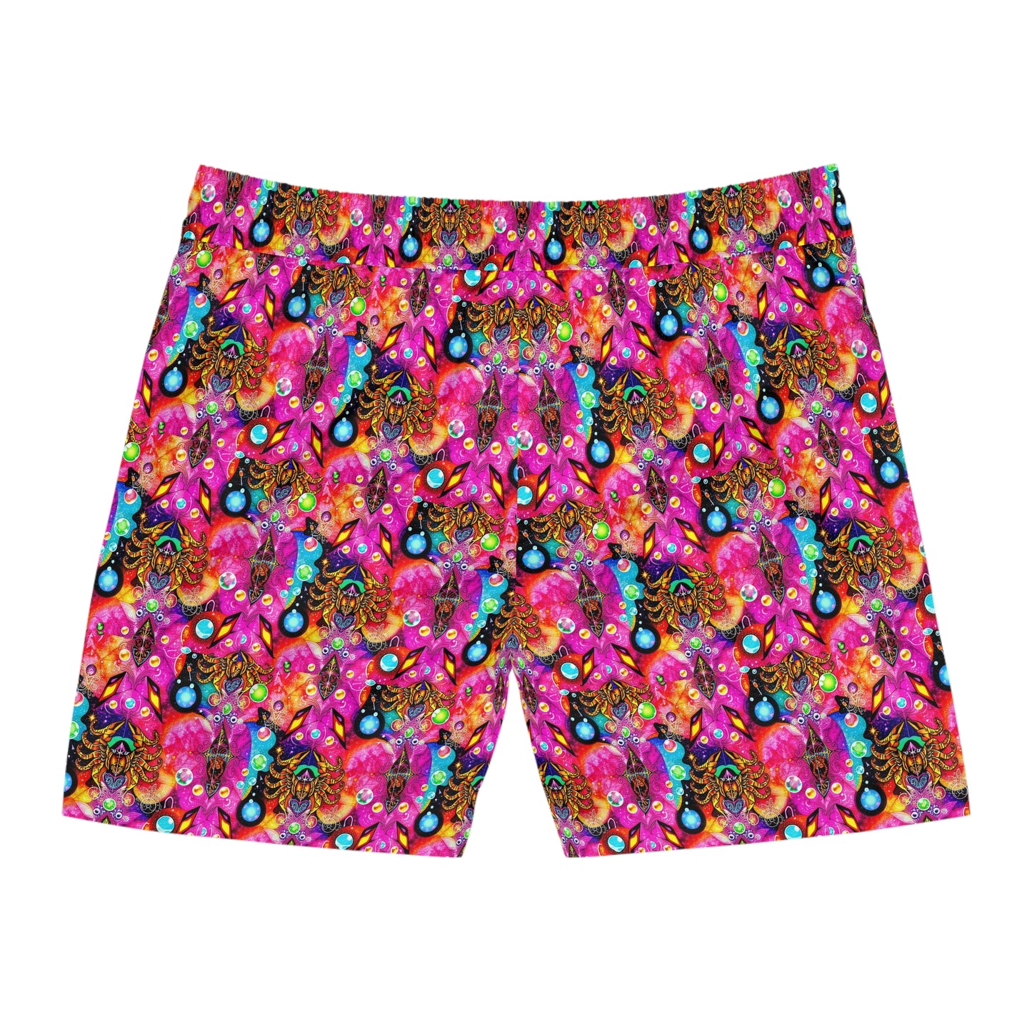 Men's Mid-Length Swim Shorts, (AOP), Scorpio, Zodiac v2, Bubble Pattern