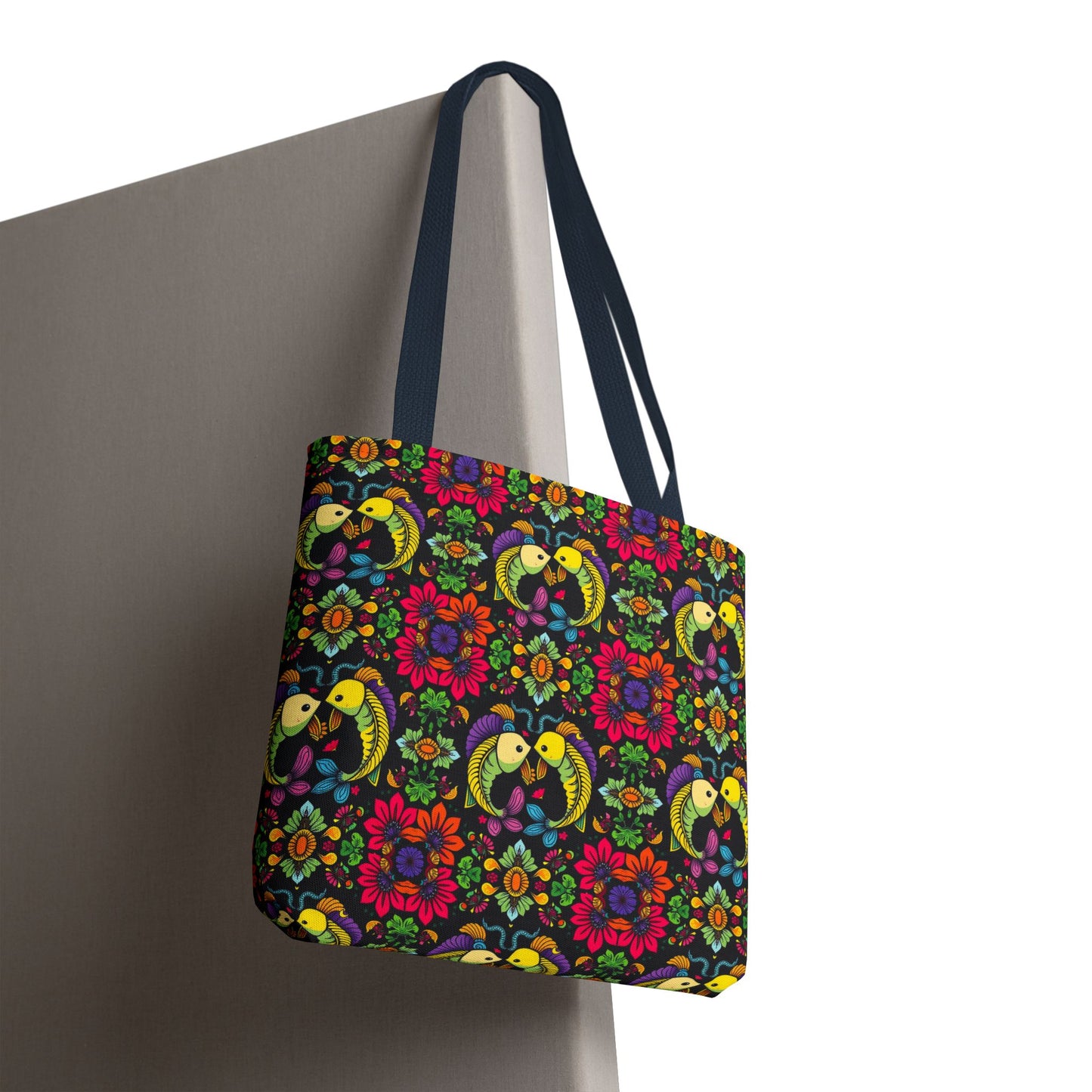 Tote Bag, (AOP), Pisces, Zodiac, Flower Pattern
