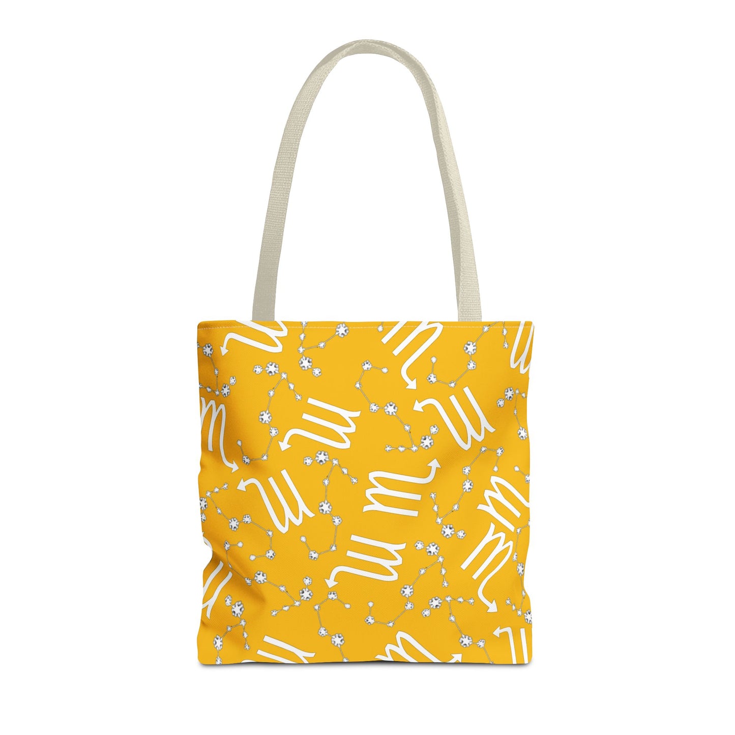 Tote Bag, Scorpio Zodiac Sign, AOP, (Yellow, White)