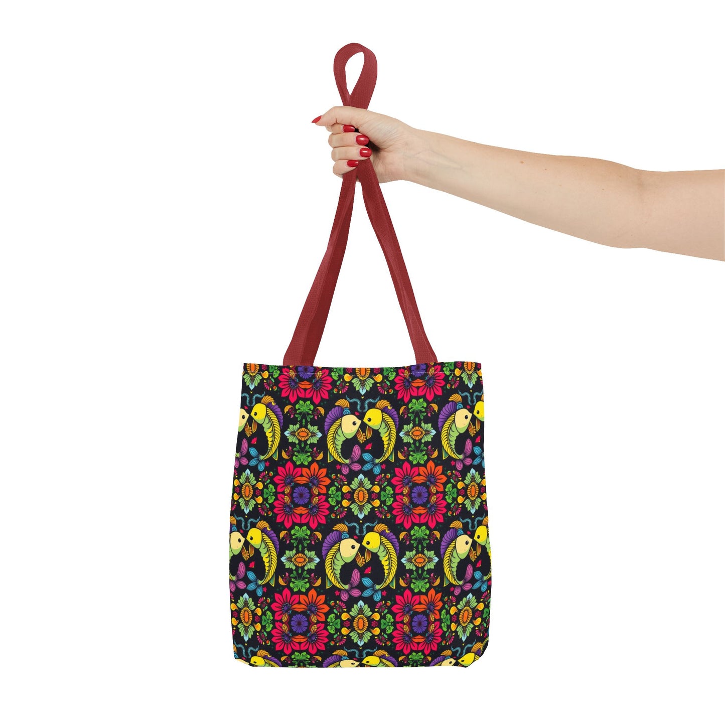 Tote Bag, (AOP), Pisces, Zodiac, Flower Pattern
