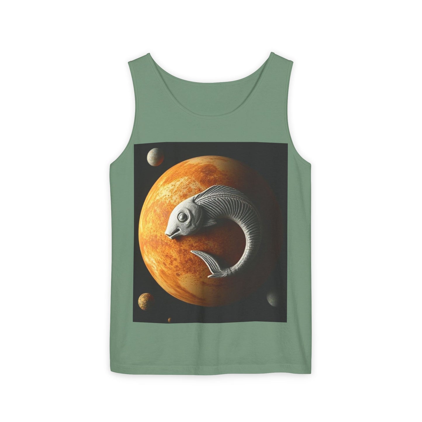 Unisex Garment-Dyed, Tank Top, Pisces Design, Space Animal, 100% US cotton