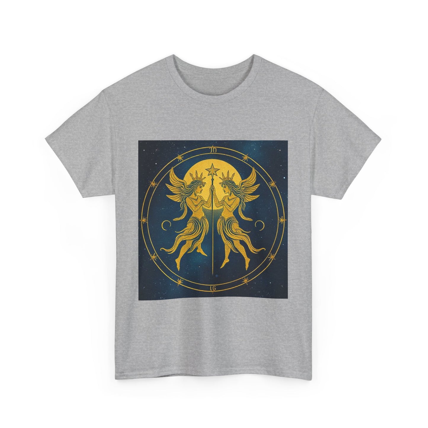 Unisex Heavy Cotton T-Shirt, Space Angel Twins v4, Gemini Zodiac Design