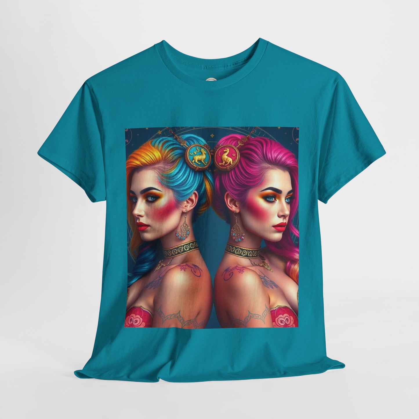 Unisex Heavy Cotton T-Shirt, Gemini, Zodiac v2, Sexy Art
