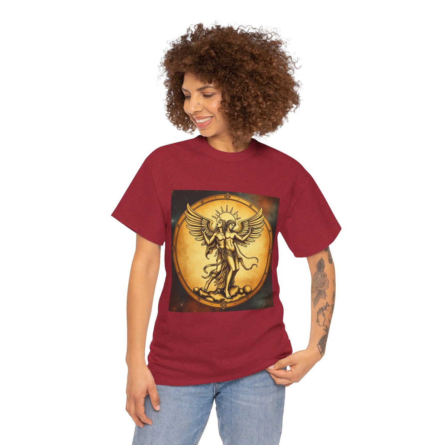 Unisex Heavy Cotton T-Shirt, Angel Twin, Gemini Zodiac Design