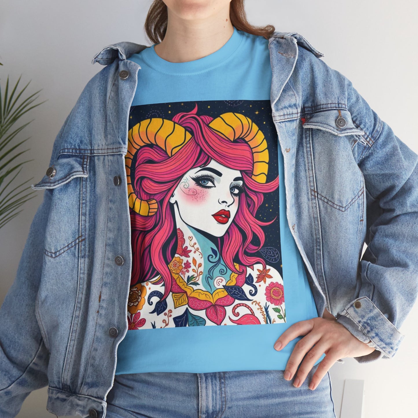 Unisex Heavy Cotton T-Shirt, Aries, Zodiac v2, Sexy Art