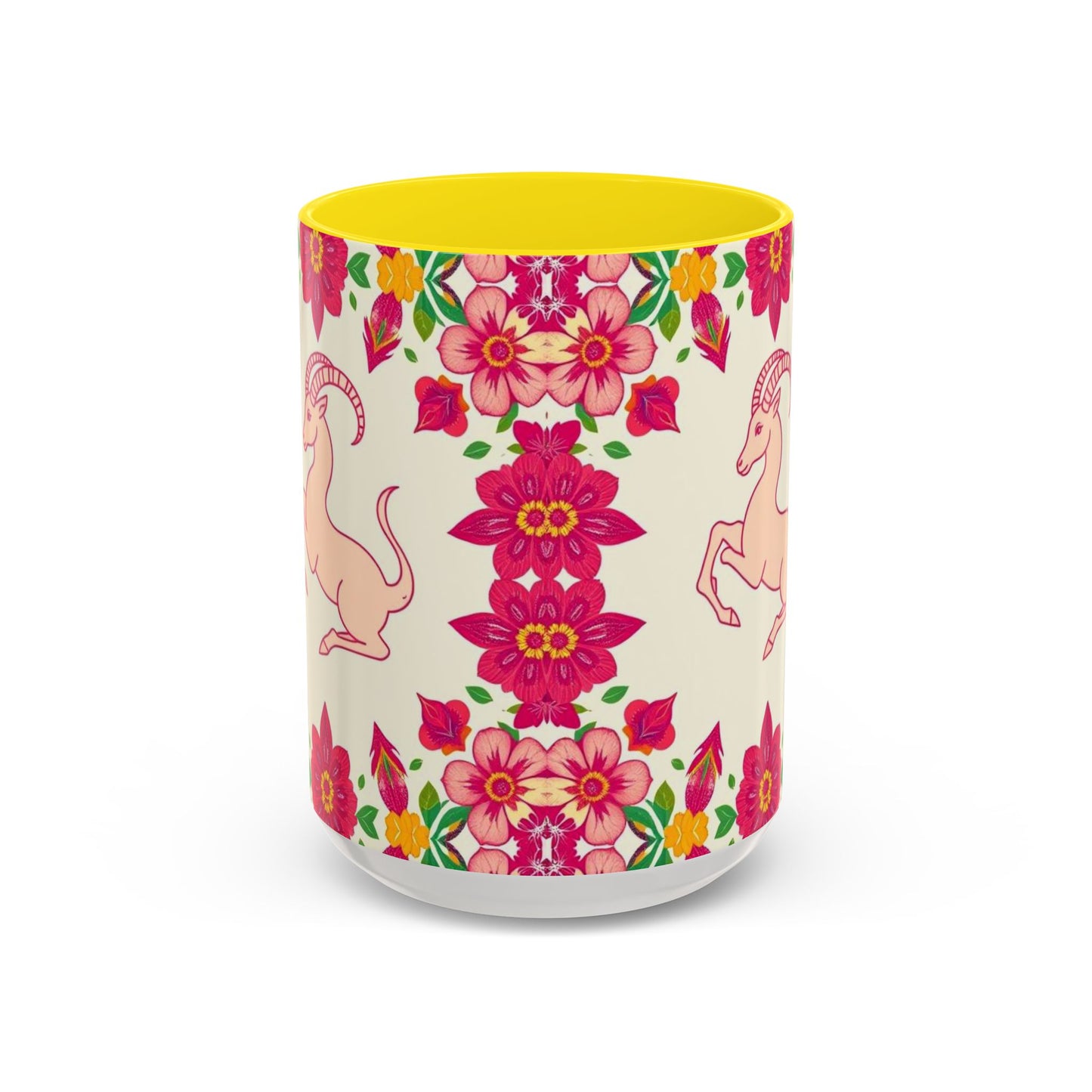 Accent Coffee Mug, Capricorn, Zodiac v2, Flower Pattern, (11, 15oz)