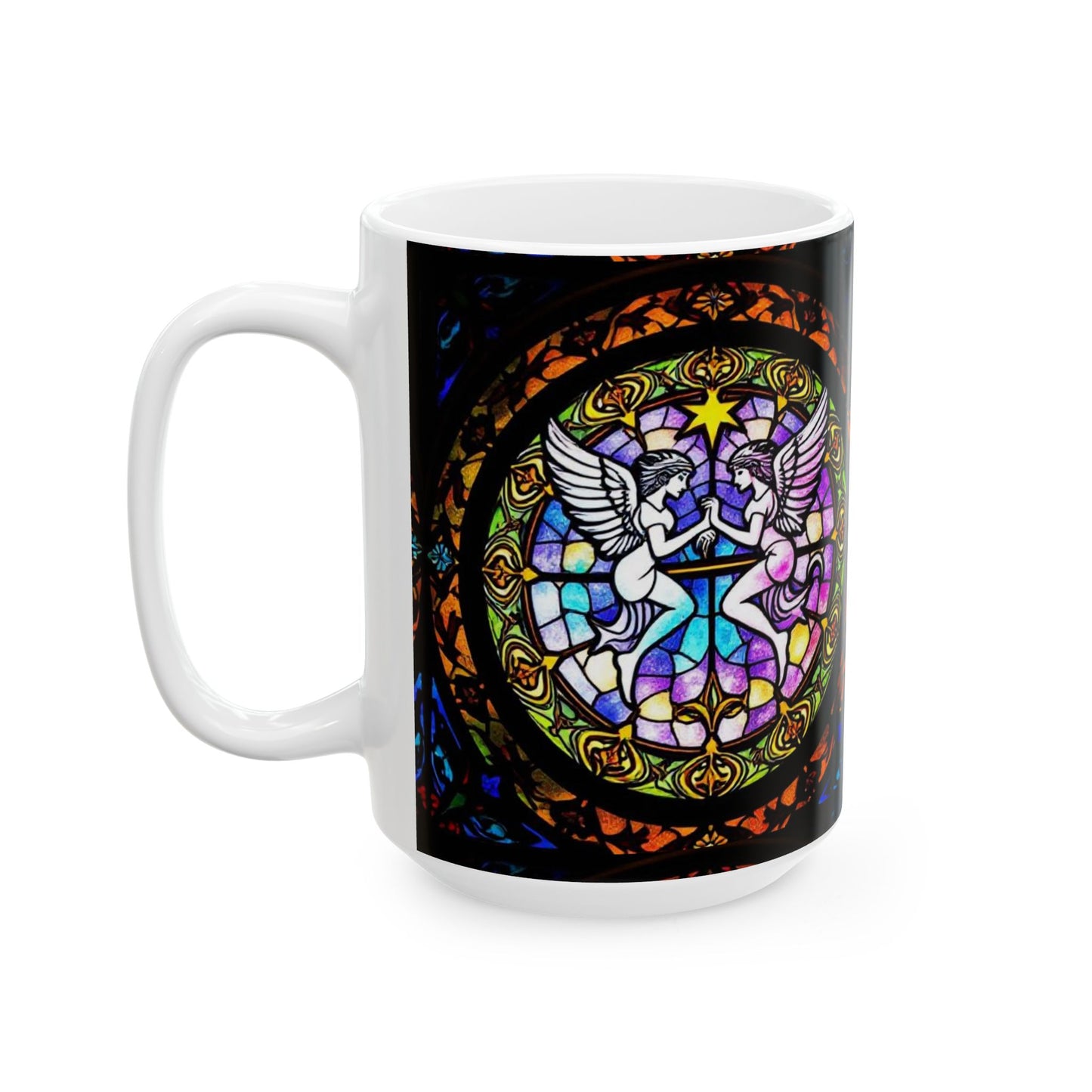 Ceramic Mug, (11oz, 15oz), Ceramic Coffee Mug, AOP, Glass Design, Gemini Zodiac