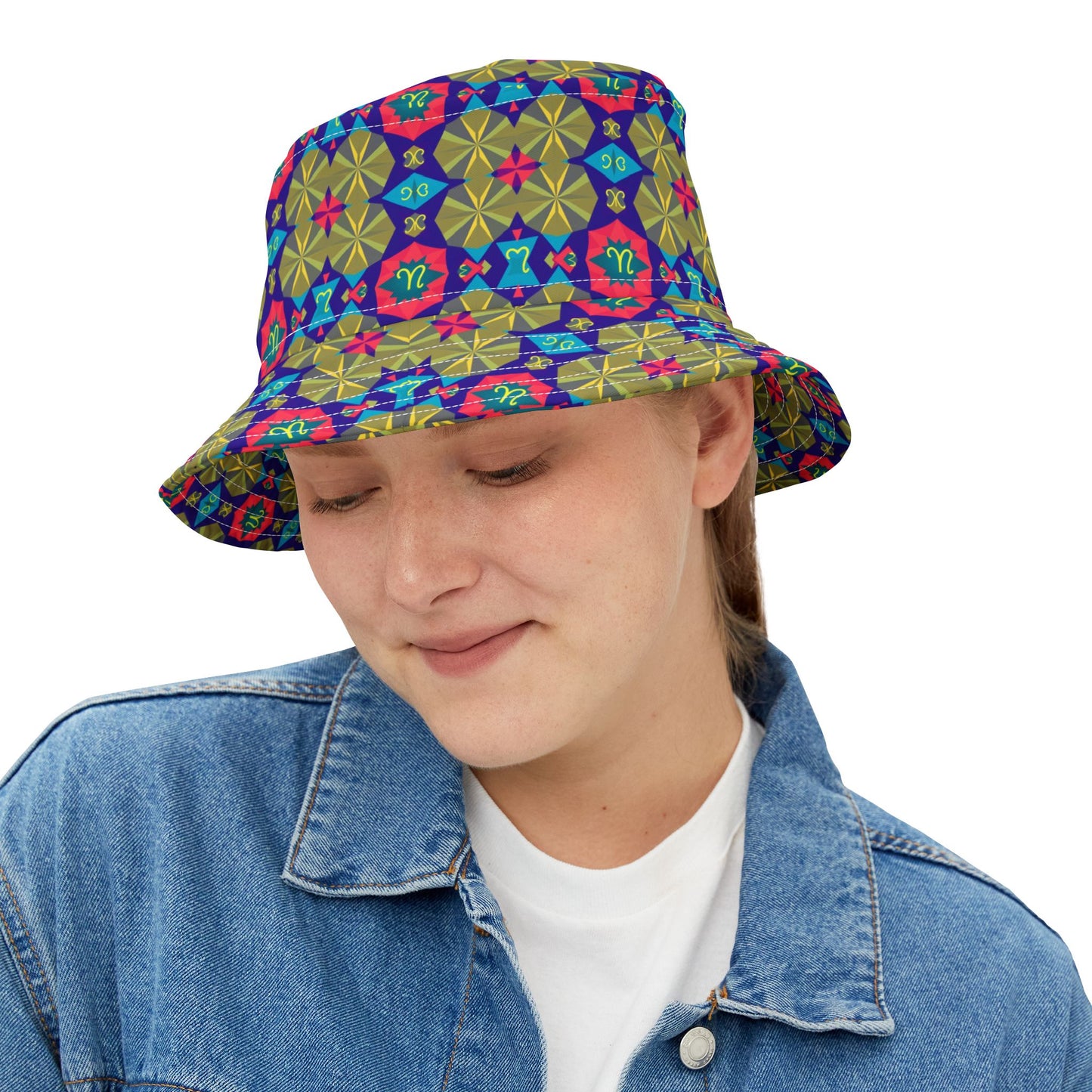 Bucket Hat, (AOP), Aquarius, Zodiac v1, Shape Pattern