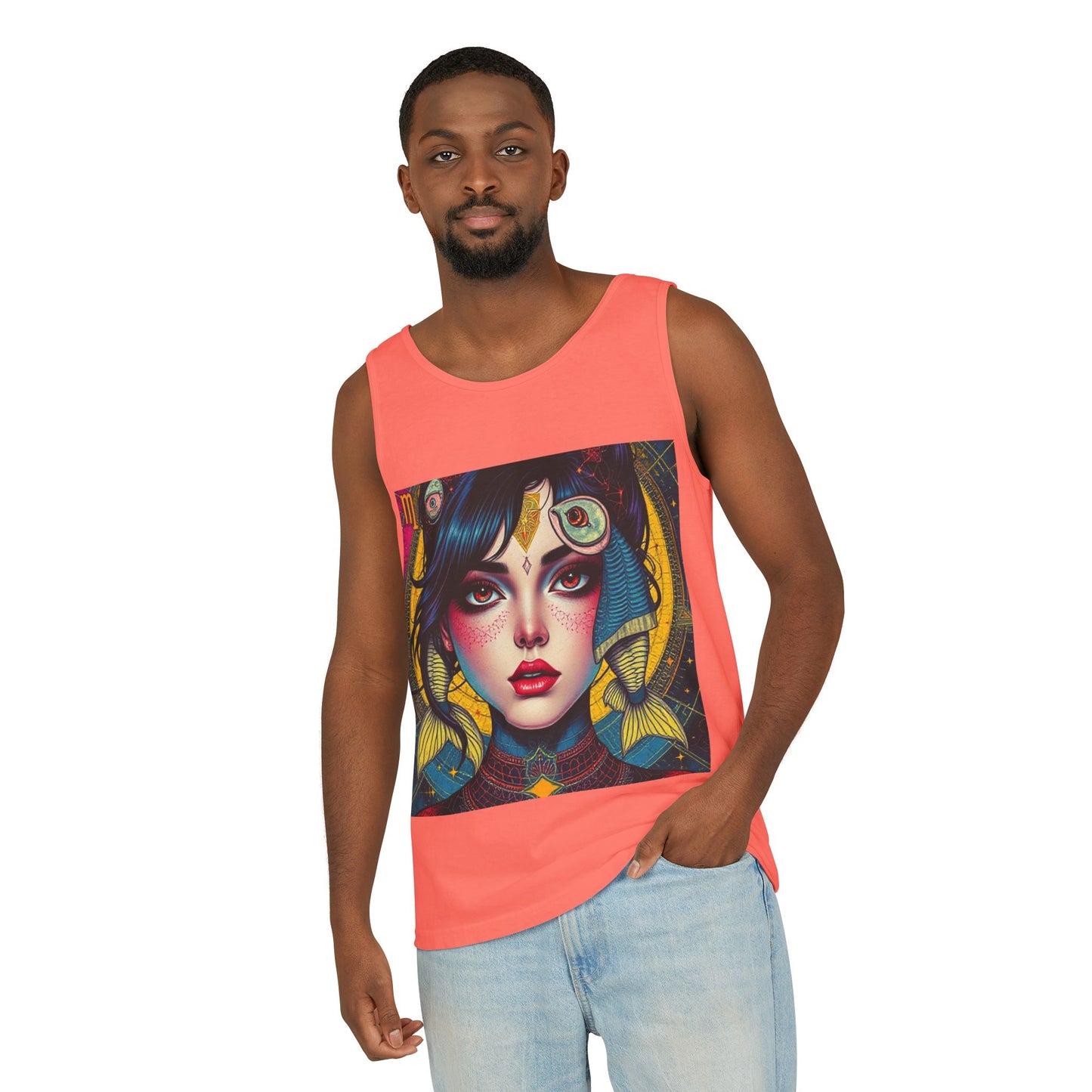 Unisex Garment-Dyed, Tank Top, Pisces Design, Pop Art, 100% US cotton