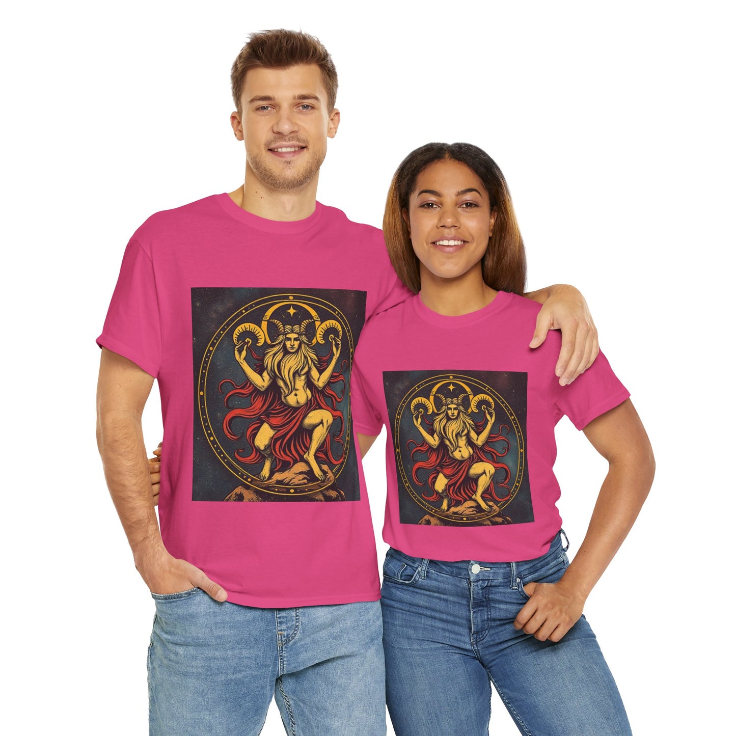 Unisex Heavy Cotton T-Shirt, Aries God 2v, Zodiac Design