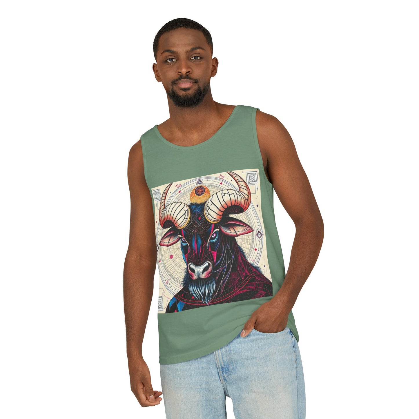 Unisex Garment-Dyed, Tank Top, Taurus Design, Pop Art, 100% US cotton