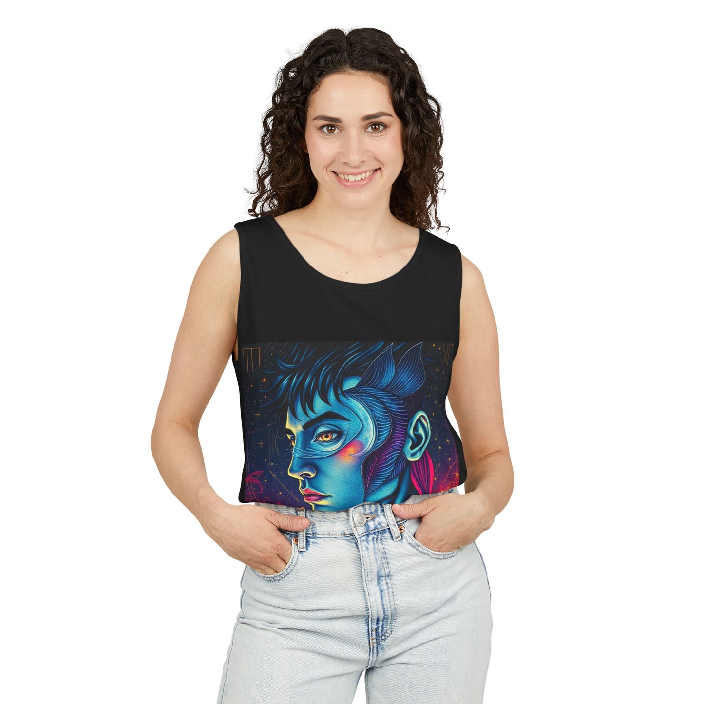 Unisex Garment-Dyed, Tank Top, Pisces Design, Pop Art v1, 100% US cotton