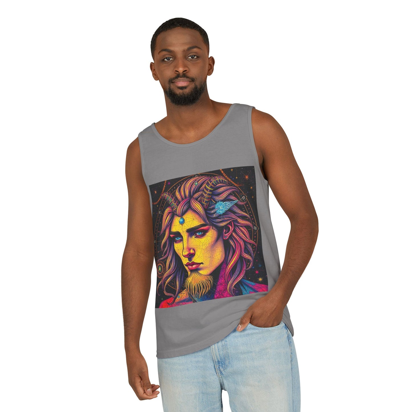 Unisex Garment-Dyed, Tank Top, Aquarius Design, Pop Art v1, 100% Ringspun US cotton