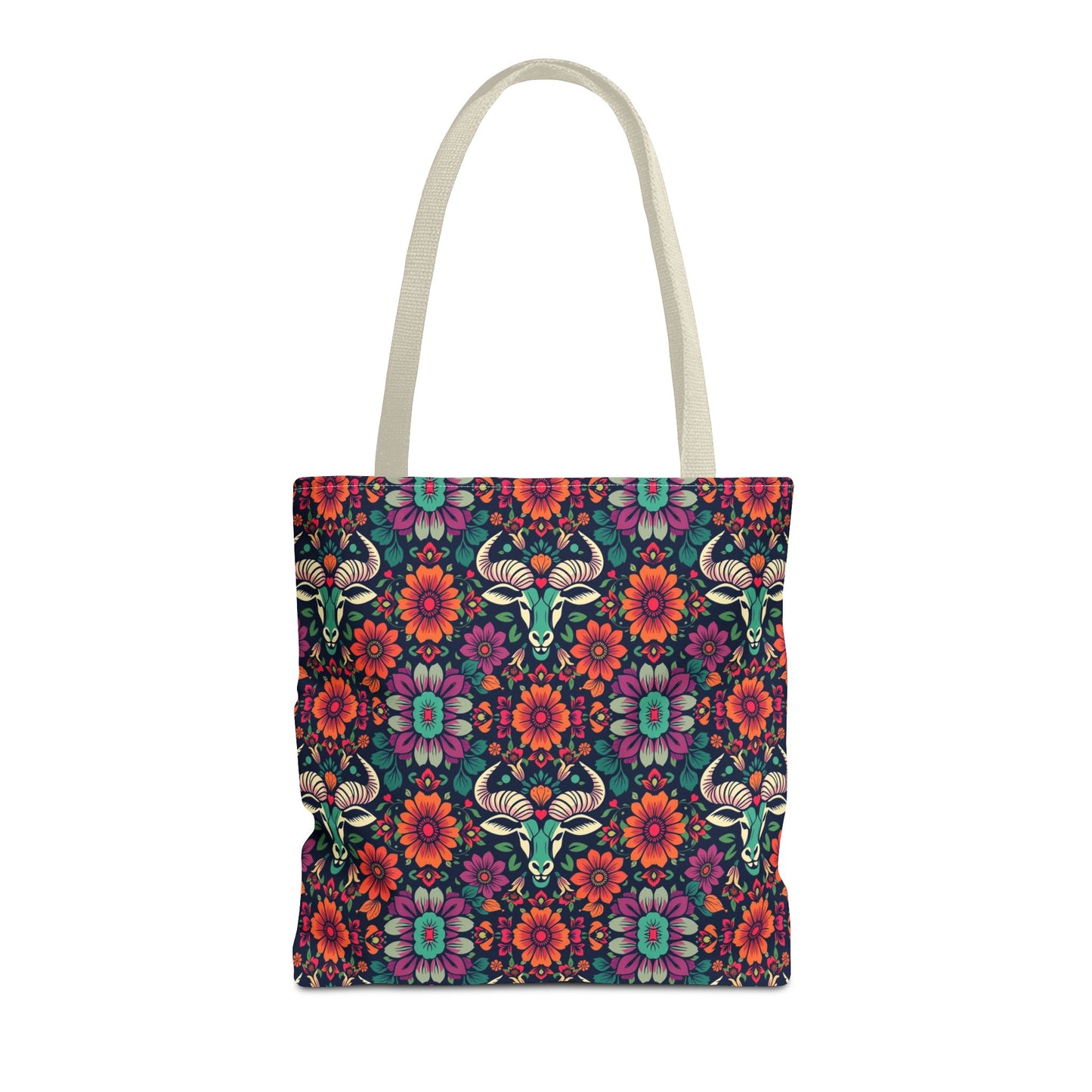 Tote Bag, (AOP), Taurus, Zodiac, Flower Pattern