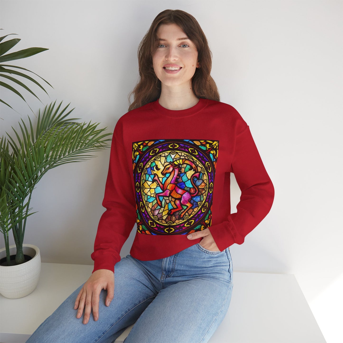 Unisex Heavy Blend™ Crewneck Sweatshirt, Glass, Aries Zodiac Design