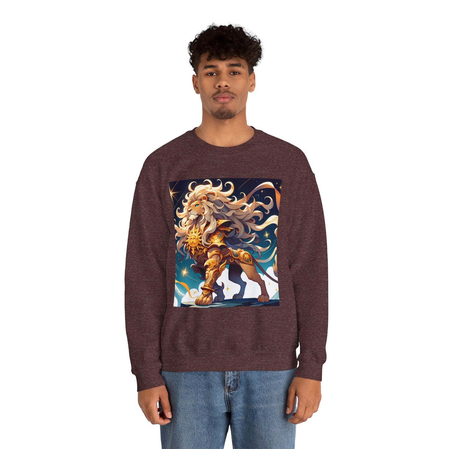 Unisex Heavy Blend™ Crewneck Sweatshirt,Cool Lion with White Hair, Leo Zodiac Design