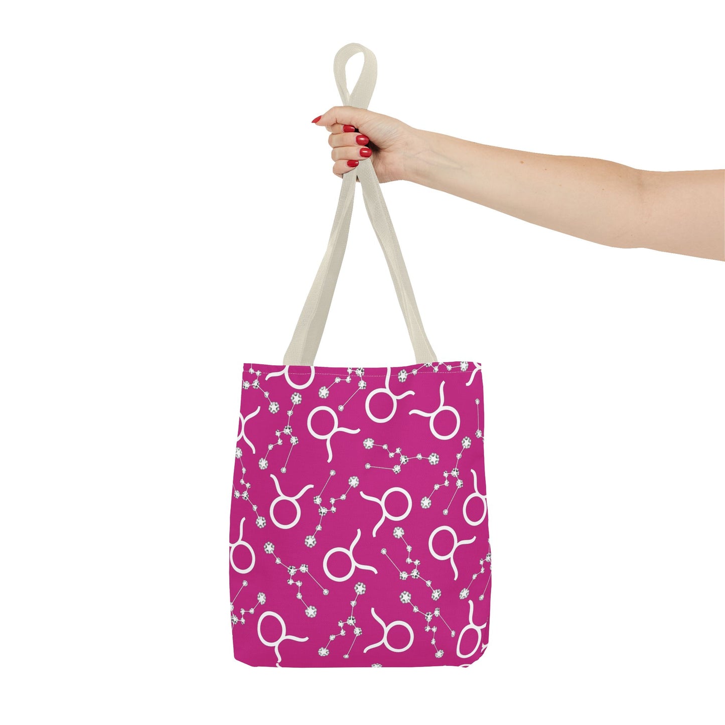 Tote Bag, Taurus Zodiac Sign, AOP, (Pink, White)