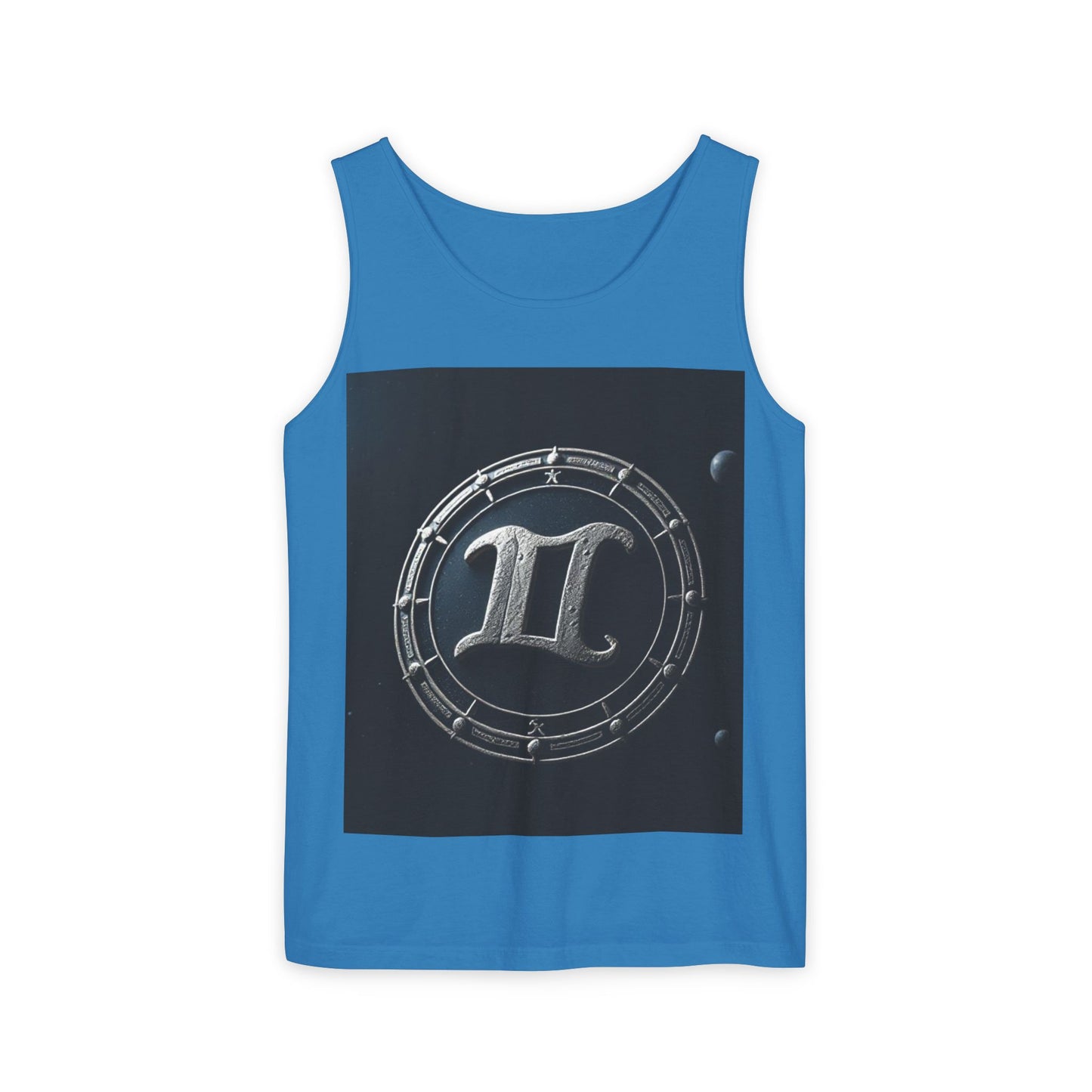Unisex Garment-Dyed, Tank Top, Gemini Design, Space Symbol v1, 100% US cotton