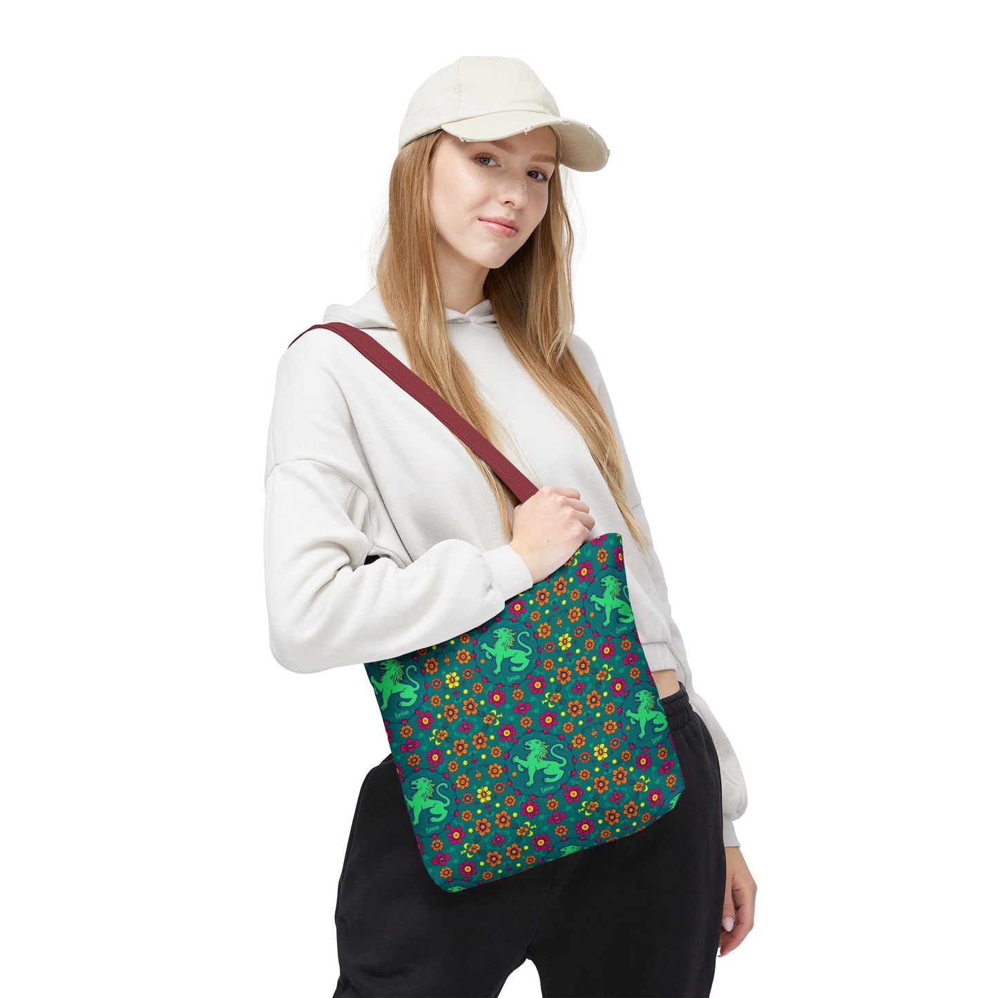 Tote Bag (AOP), Leo, Zodiac v1, Flower Pattern