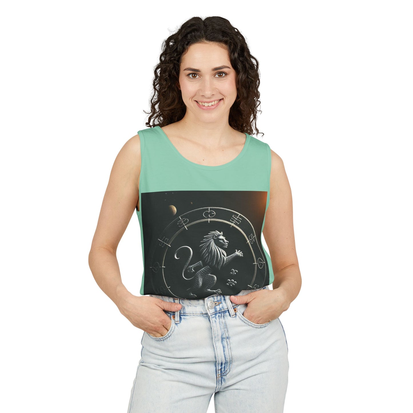 Unisex Garment-Dyed, Tank Top, Leo Design, Space Animal, 100% US cotton