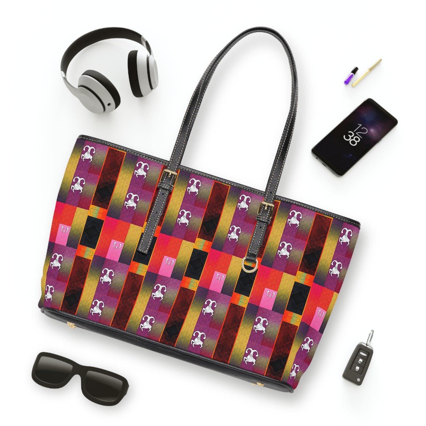 Leather Shoulder Bag, Capricorn, Zodiac v2, Shapes Pattern