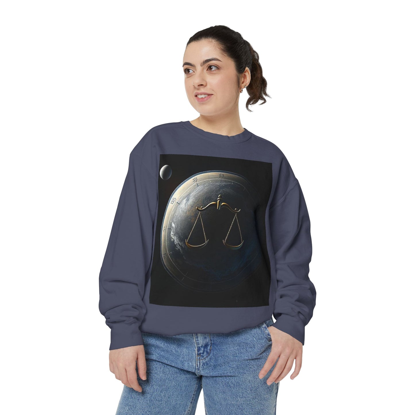 Garment-Dyed Sweatshirt, Unisex, Space Animal Design, Libra