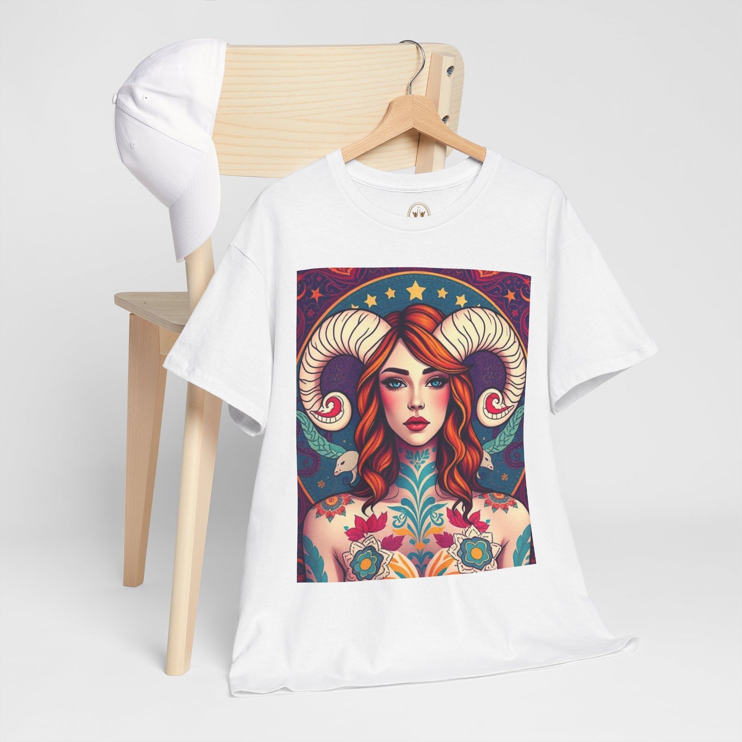 Unisex Heavy Cotton T-Shirt, Aries, Zodiac v1, Sexy Art