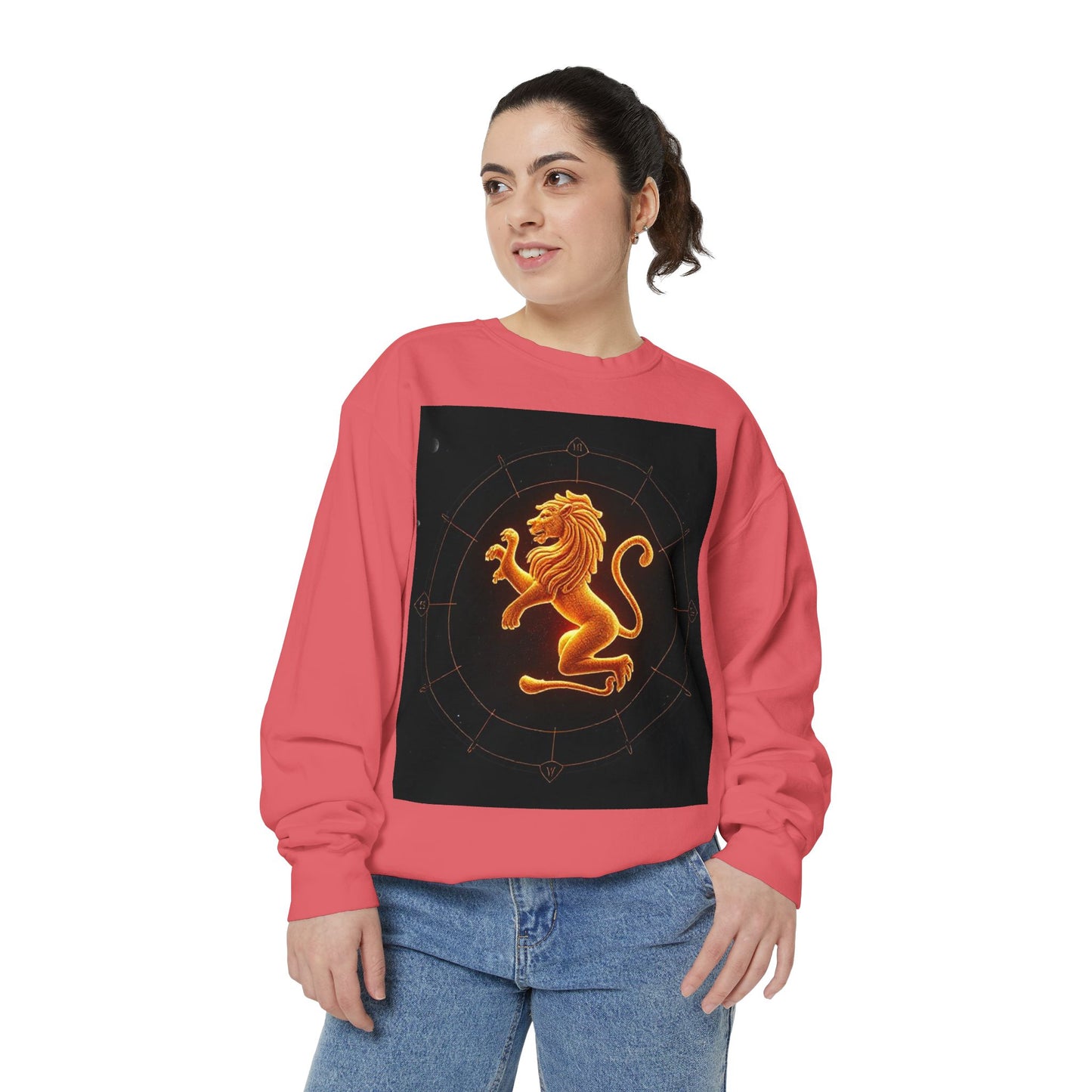 Garment-Dyed Sweatshirt, Unisex, Space Animal Design v1, Leo