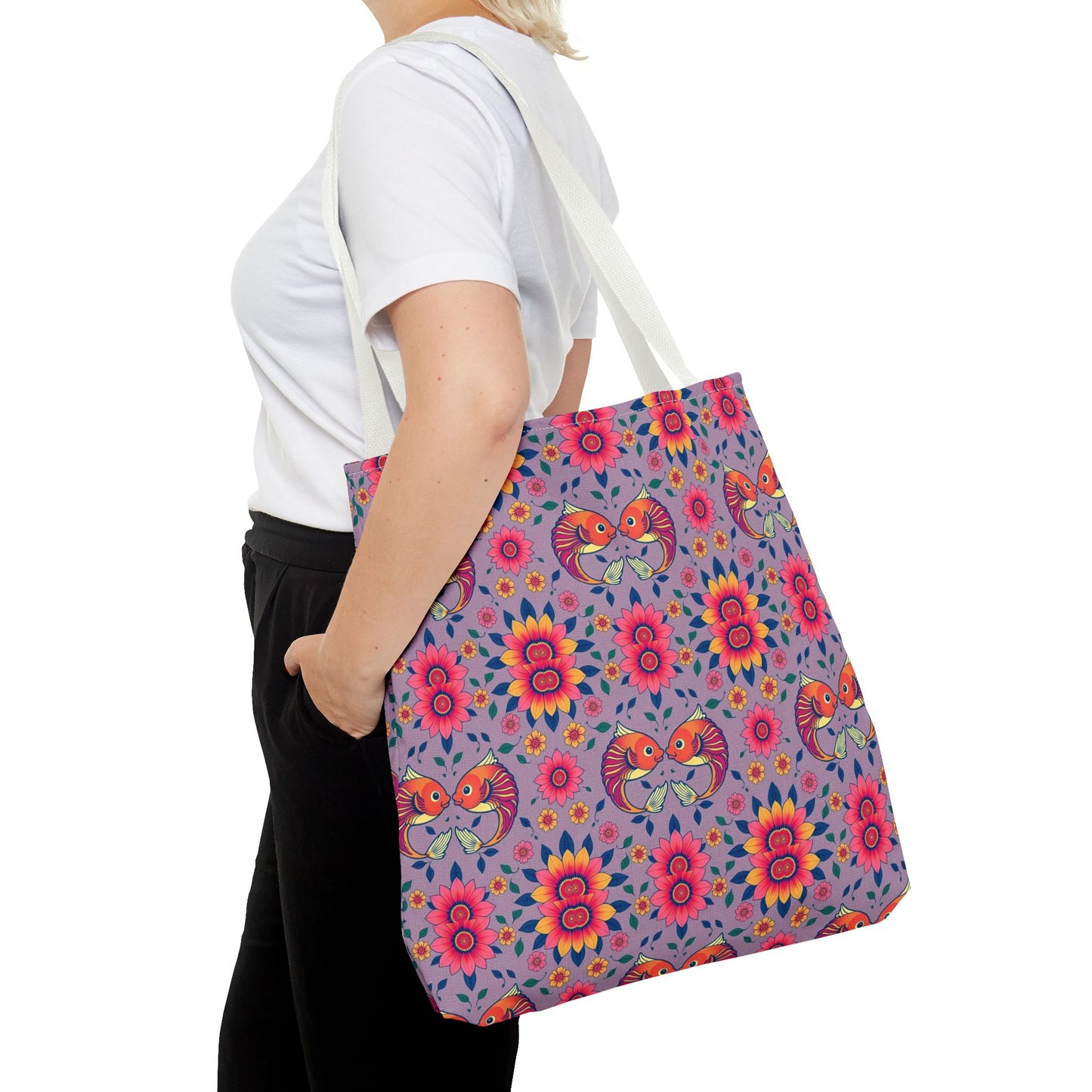 Tote Bag (AOP), Pisces, Zodiac v2, Flower Pattern