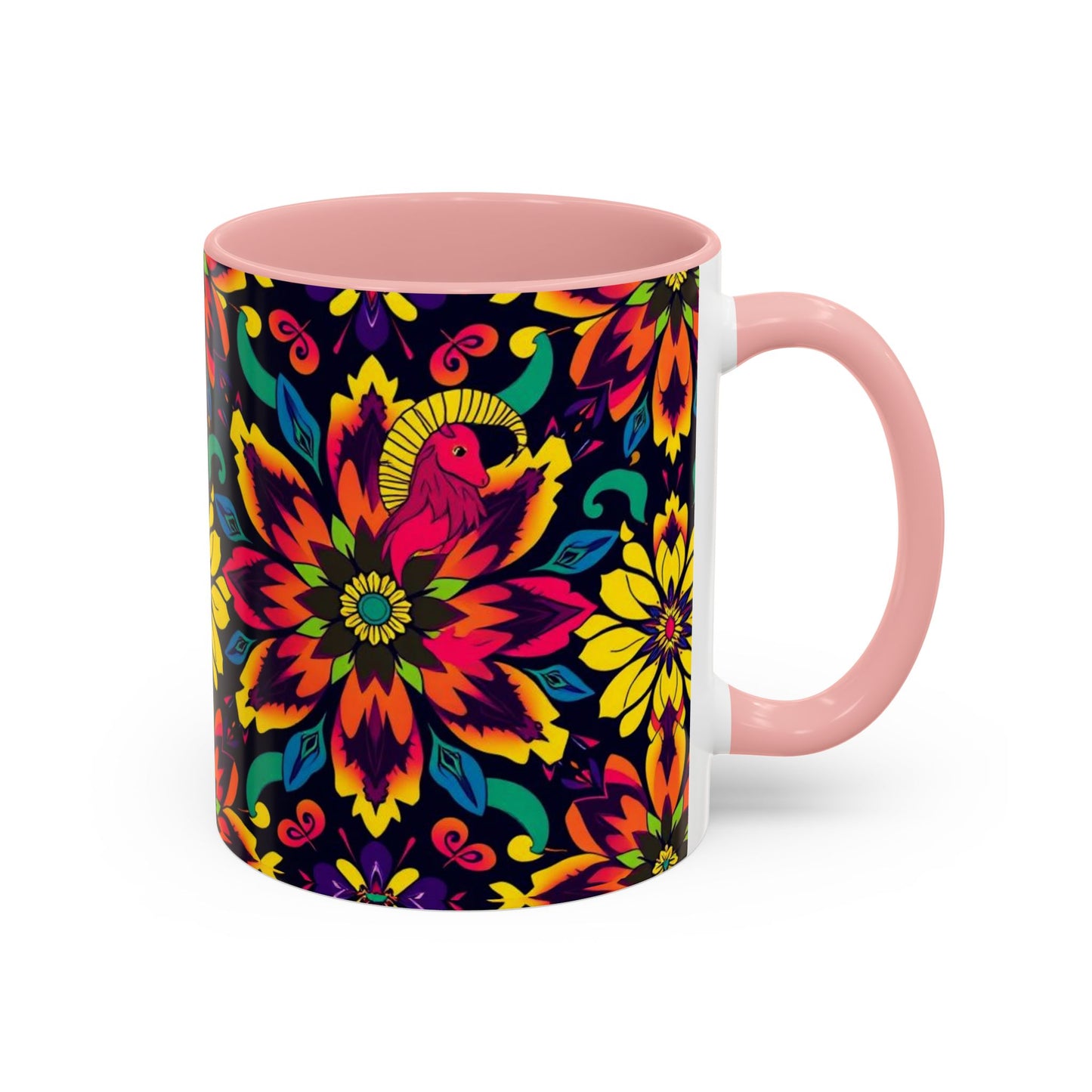 Accent Coffee Mug, Capricorn, Zodiac v4, Flower Pattern, (11, 15oz)
