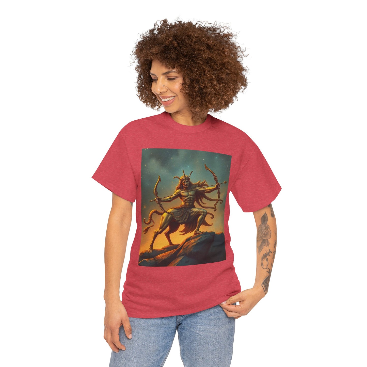 Unisex Heavy Cotton T-Shirt, Arrow Centaur v1, Sagittarius Zodiac Design