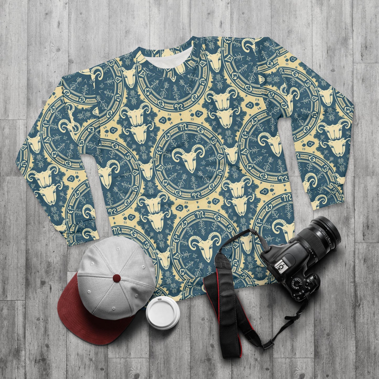 Unisex Sweatshirt, Zodiac Design, Pattern, Aries, AOP